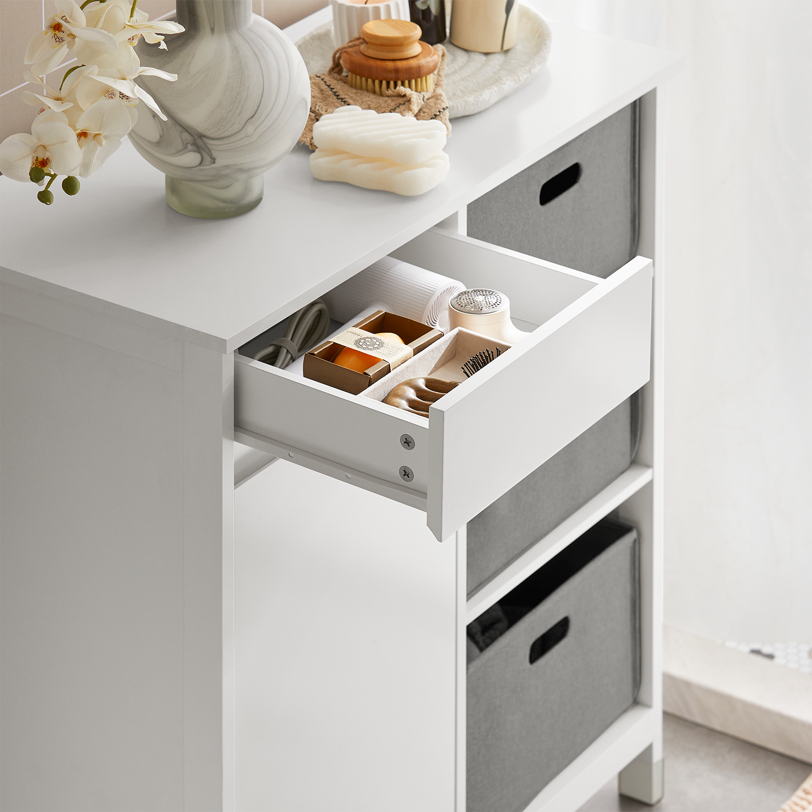 SoBuy BZR77-W Laundry Basket Laundry Chest Bathroom Cabinet Storage Cabinet