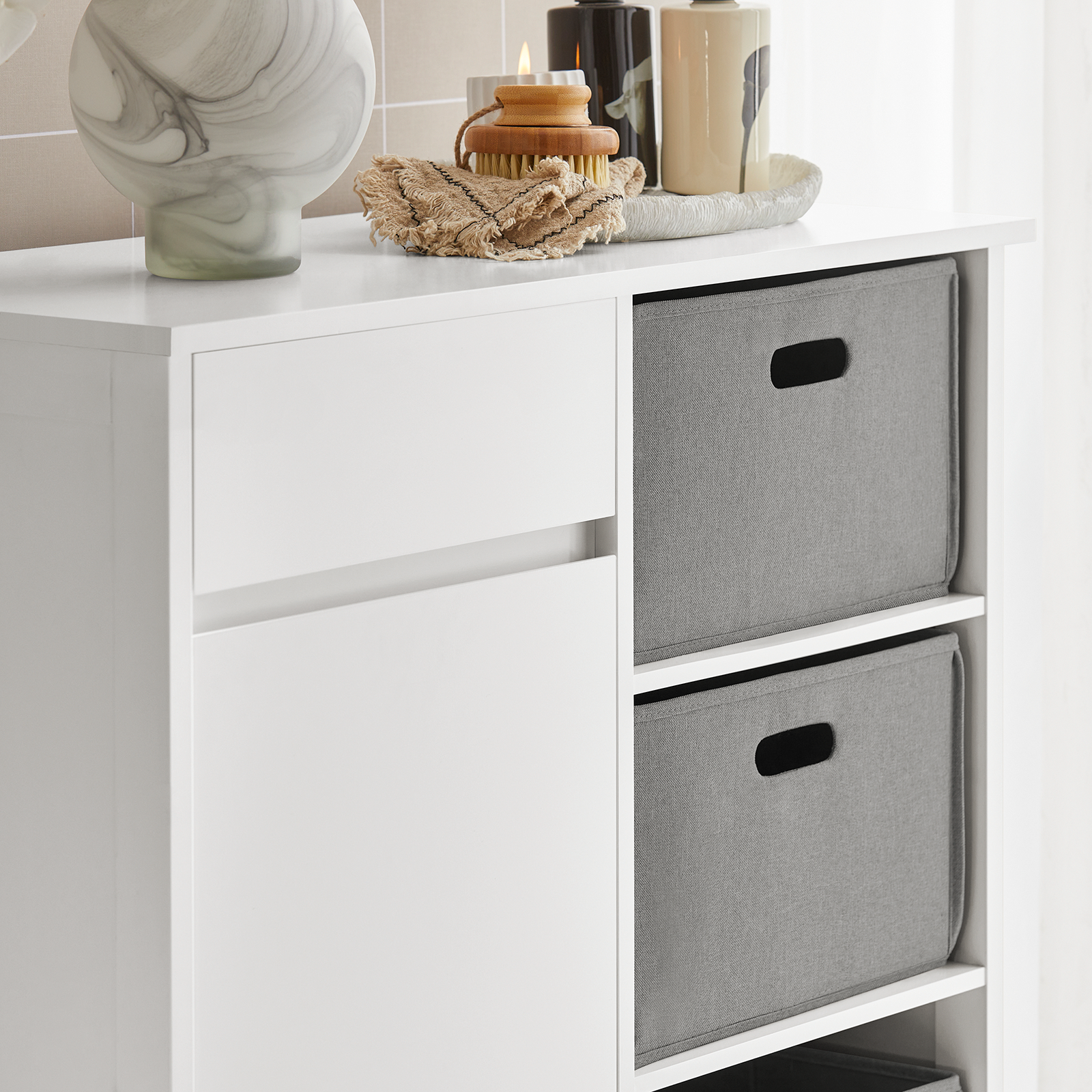 SoBuy BZR77-W Laundry Basket Laundry Chest Bathroom Cabinet Storage Cabinet