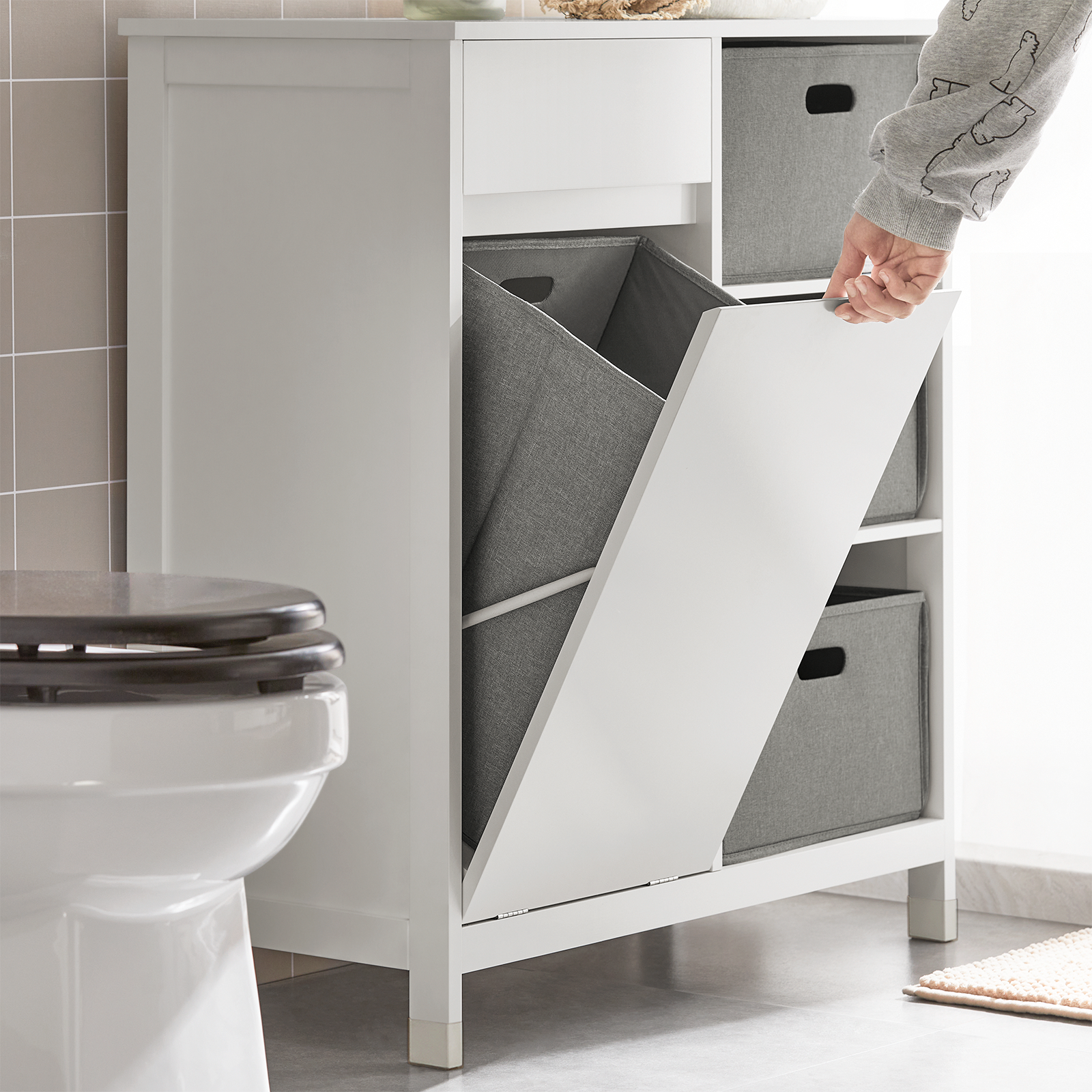 SoBuy BZR77-W Laundry Basket Laundry Chest Bathroom Cabinet Storage Cabinet