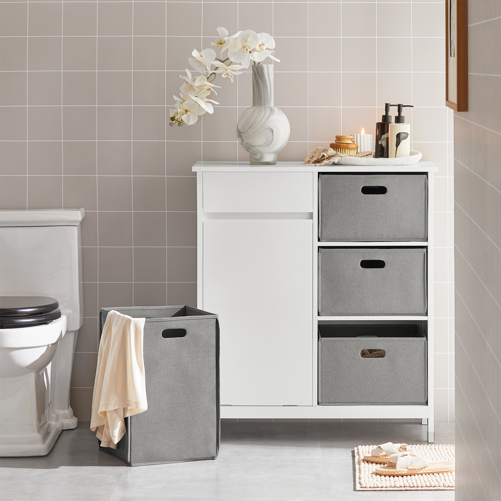 SoBuy BZR77-W Laundry Basket Laundry Chest Bathroom Cabinet Storage Cabinet