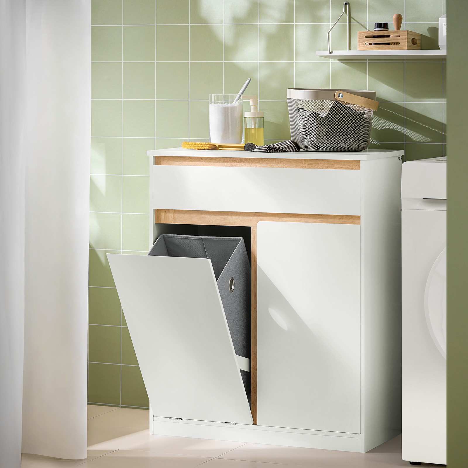 SoBuy Laundry Cabinet Laundry Chest Bathroom Cabinet Storage Cabinet BZR79-W