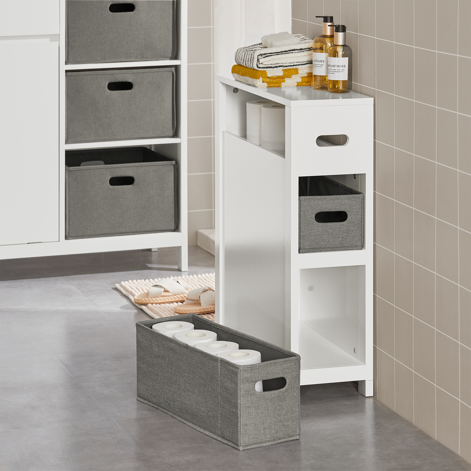 SoBuy BZR83-W Bathroom Cabinet Storage Cabinet Bathroom Toilet Paper Roll Holder