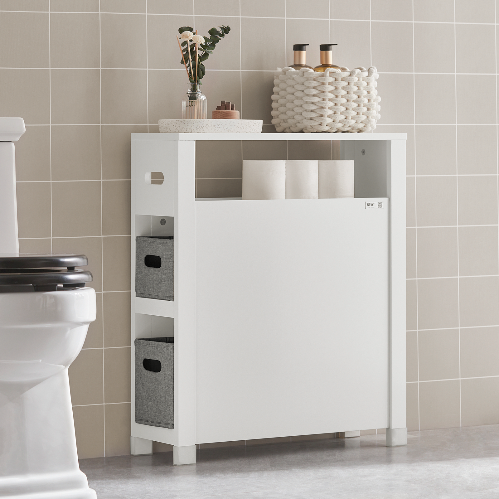 SoBuy BZR83-W Bathroom Cabinet Storage Cabinet Bathroom Toilet Paper Roll Holder