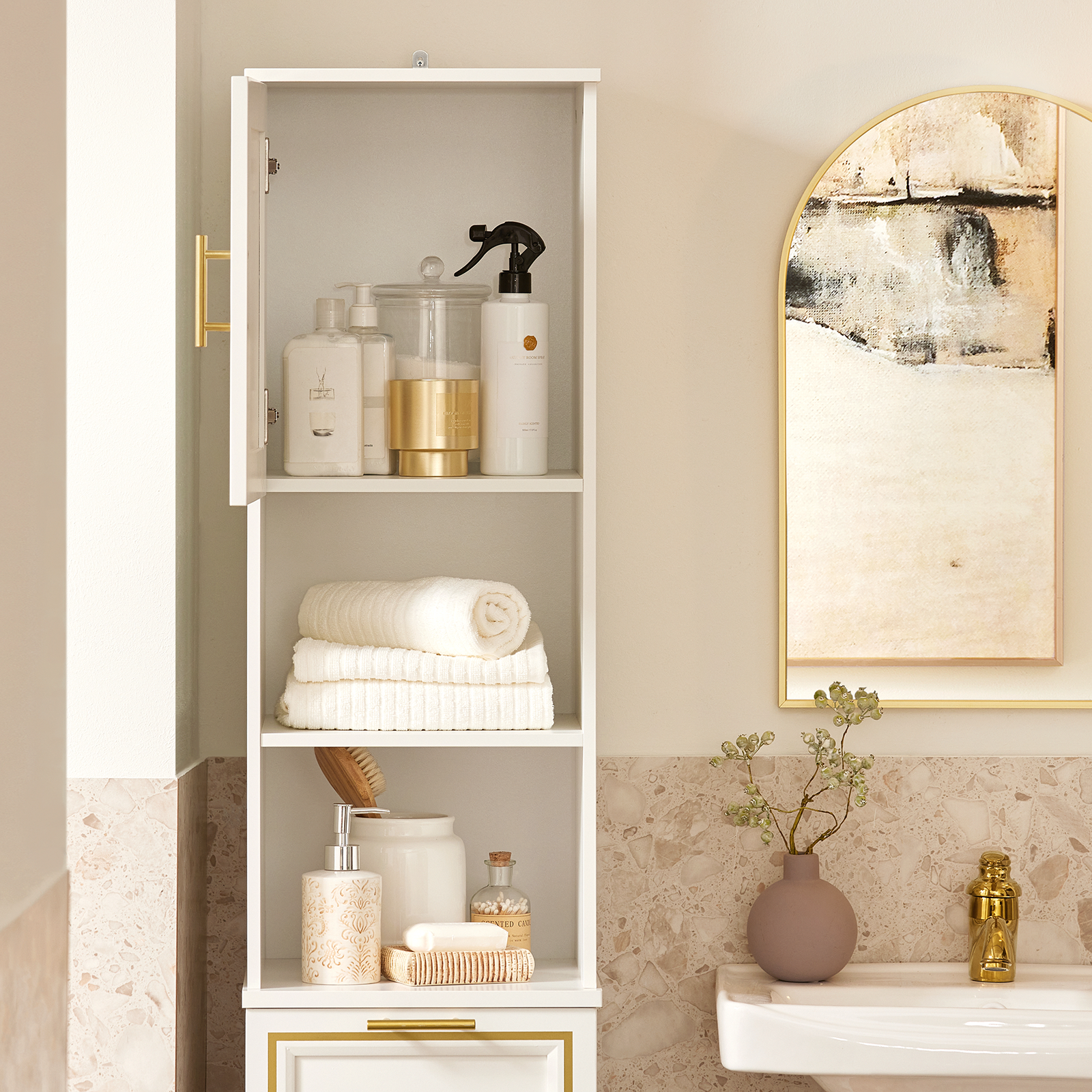 SoBuy Bathroom Tall Cabinet Cupboard Storage Cabinet with Laundry Basket BZR87-W