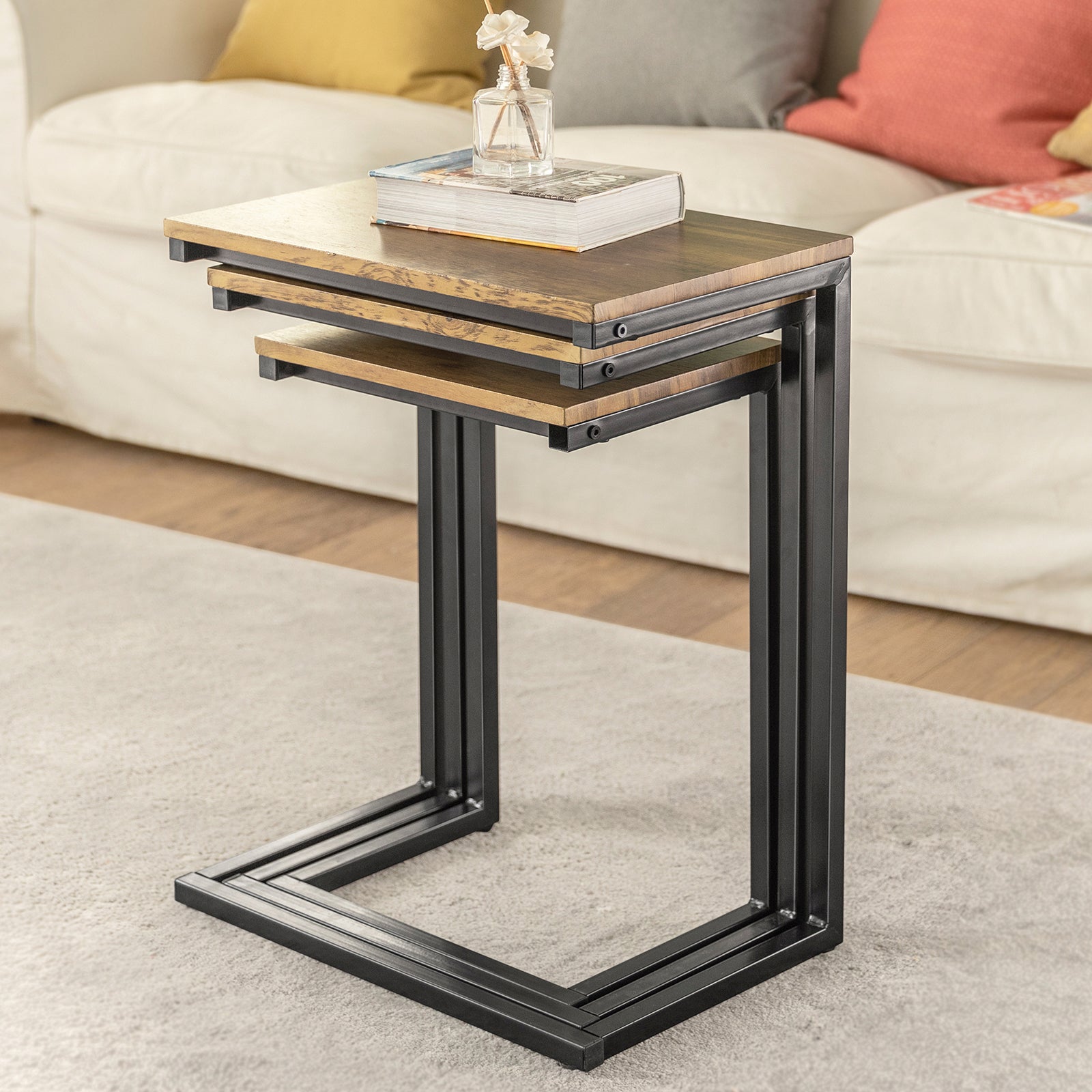 SoBuy FBT102-F Nesting Tables Set of 3 Coffee Tables Living Room Stacking Side Tables