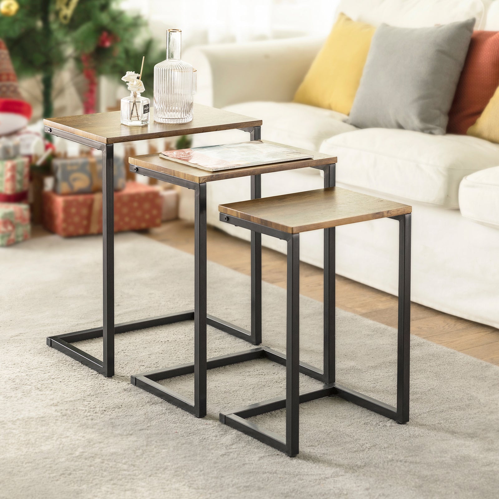 SoBuy FBT102-F Nesting Tables Set of 3 Coffee Tables Living Room Stacking Side Tables