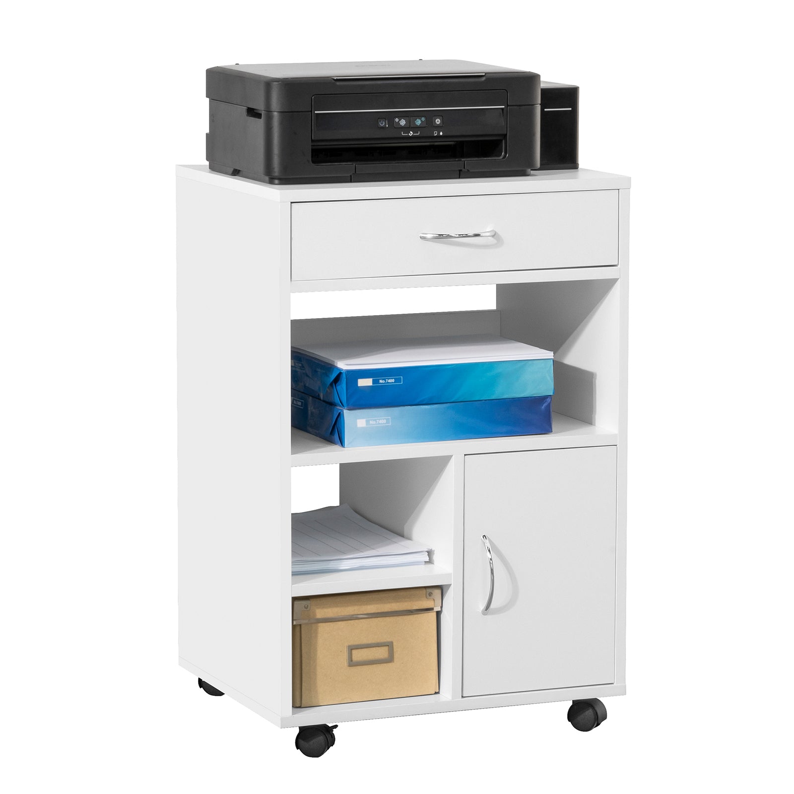 SoBuy Printer Table with Drawer and Door Filing Cabinet Office Trolley FBT106-W