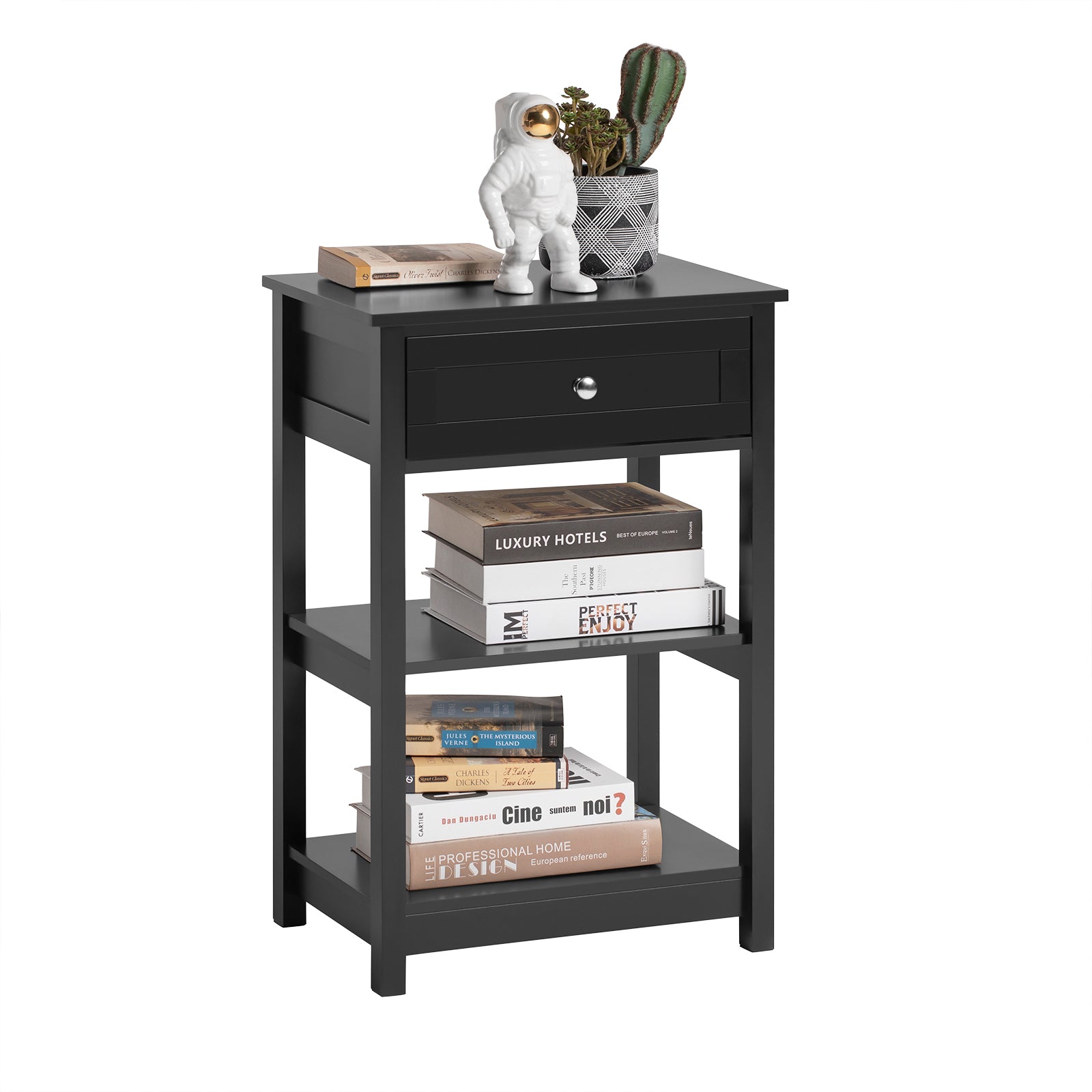 SoBuy Beside End Table with Drawers Black,FBT46-SCH