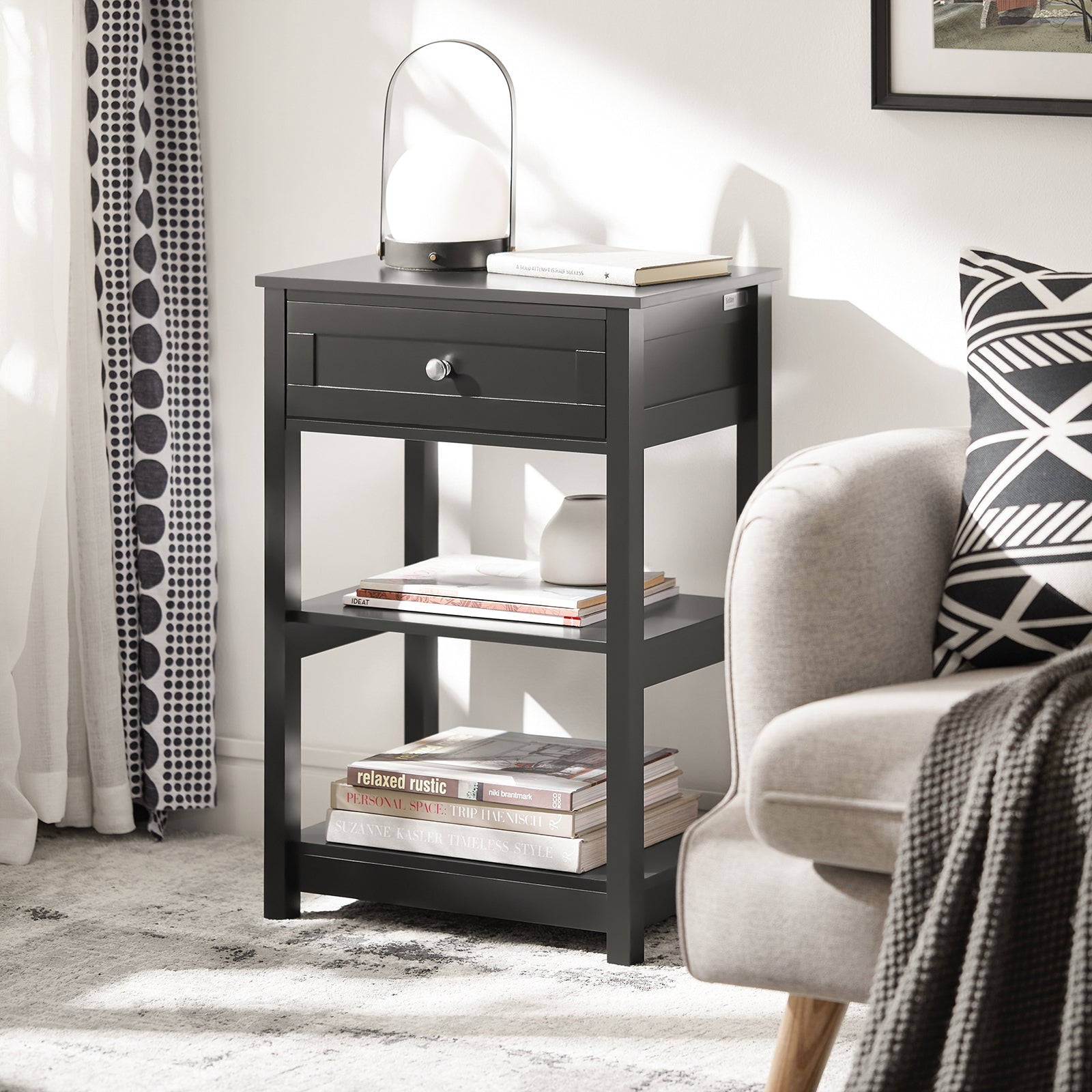 SoBuy Beside End Table with Drawers Black,FBT46-SCH
