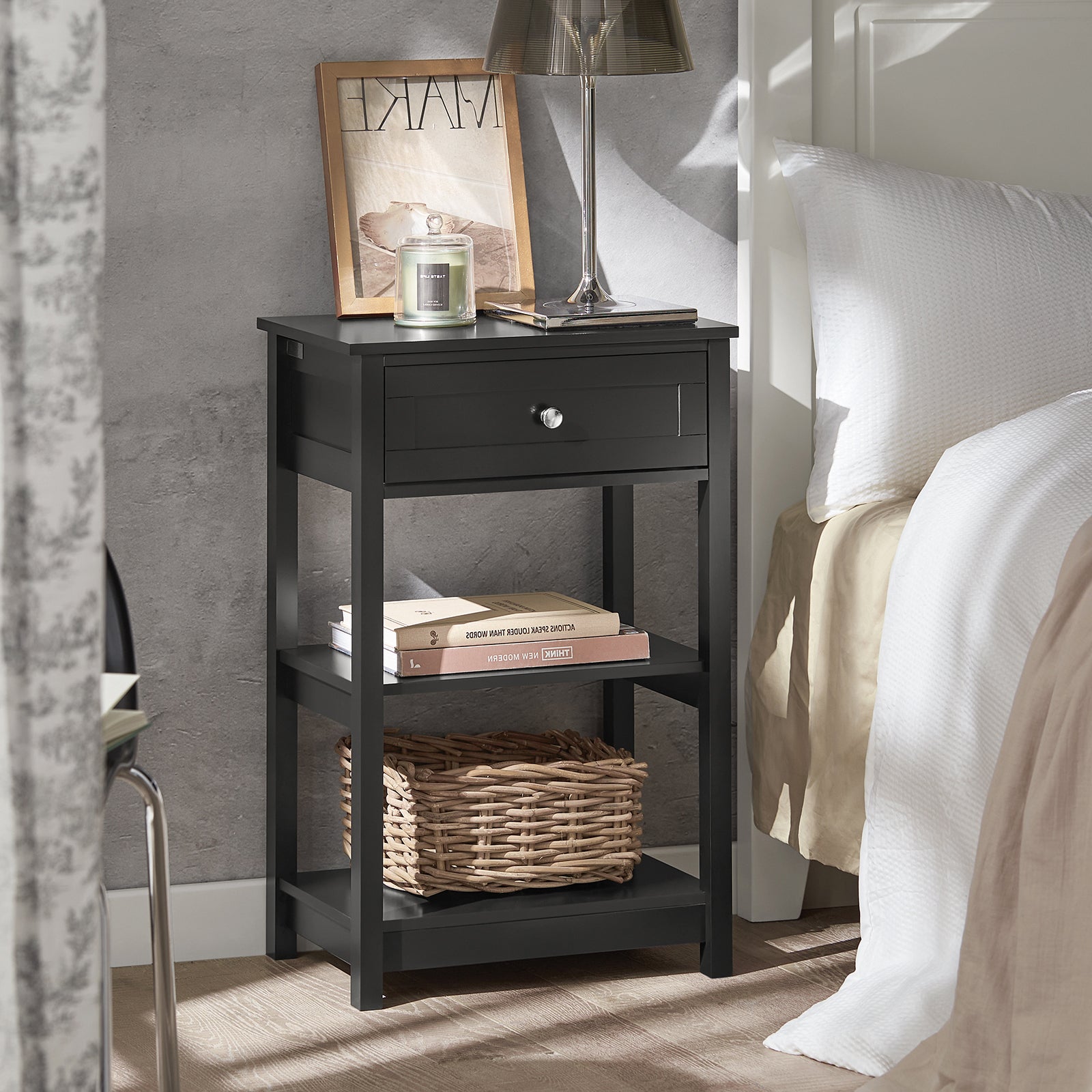SoBuy Beside End Table with Drawers Black,FBT46-SCH