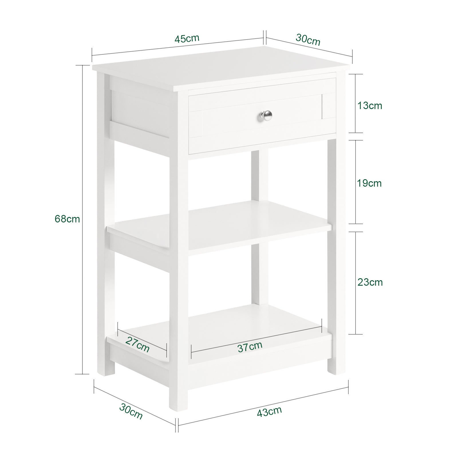 SoBuy FBT46-W,Beside Table with 1 Drawer 2 Shelves,End Table Lamp Table Side Table Night Stand, White