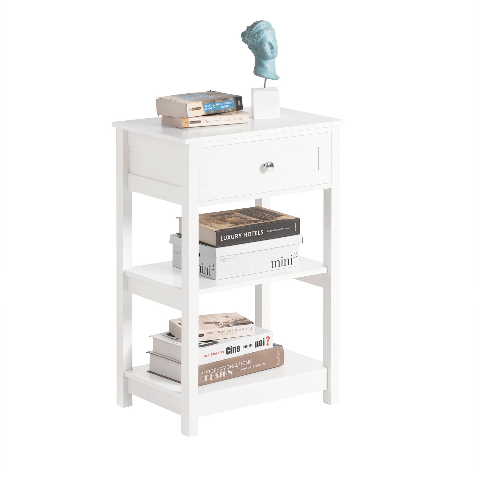 SoBuy FBT46-W,Beside Table with 1 Drawer 2 Shelves,End Table Lamp Table Side Table Night Stand, White
