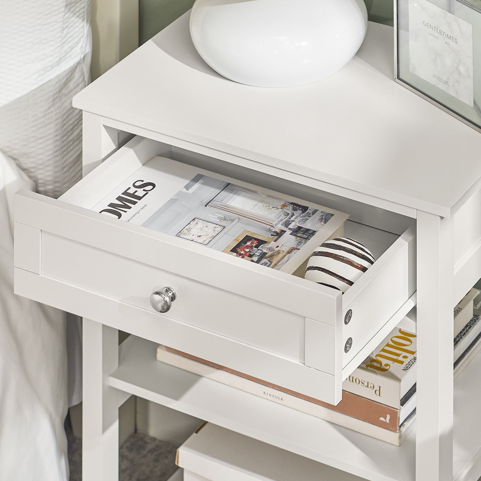 SoBuy FBT46-W,Beside Table with 1 Drawer 2 Shelves,End Table Lamp Table Side Table Night Stand, White