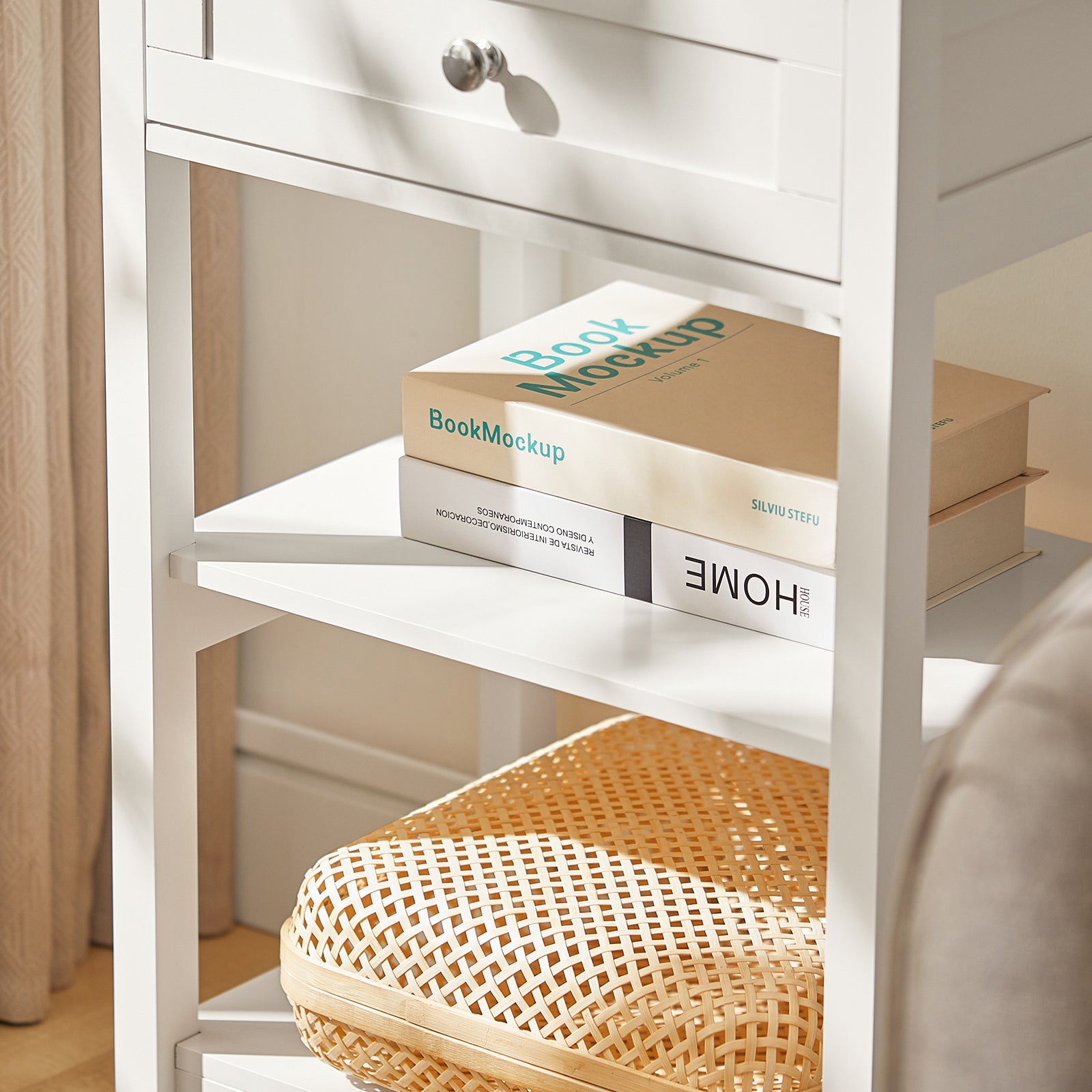 SoBuy FBT46-W,Beside Table with 1 Drawer 2 Shelves,End Table Lamp Table Side Table Night Stand, White