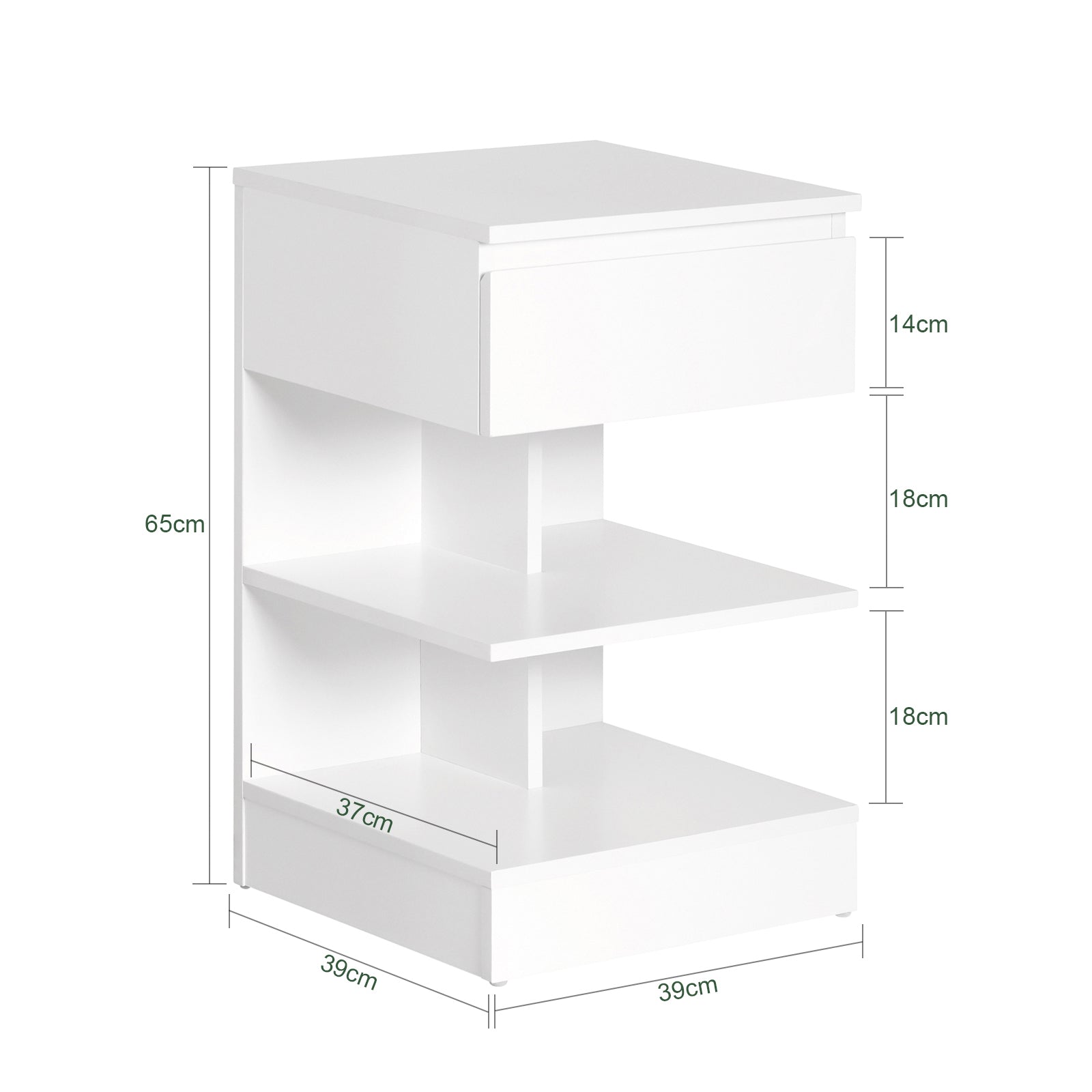 SoBuy Home Wood Bedside End Table with Drawer & Storage Shelves White,FBT49-W