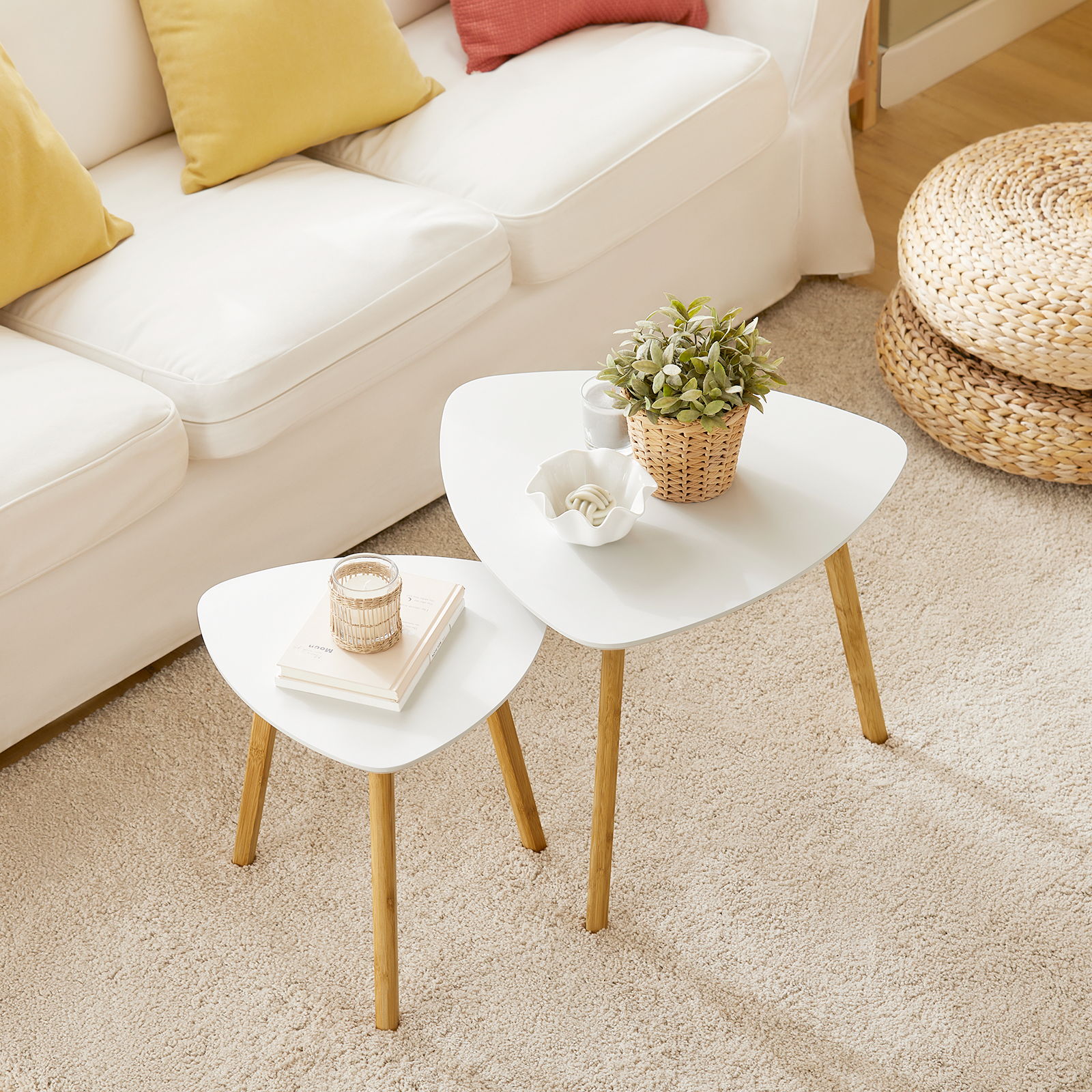SoBuy Nesting Tables, Set of 2 Side Tables End Tables,Coffee Tables,FBT74-W