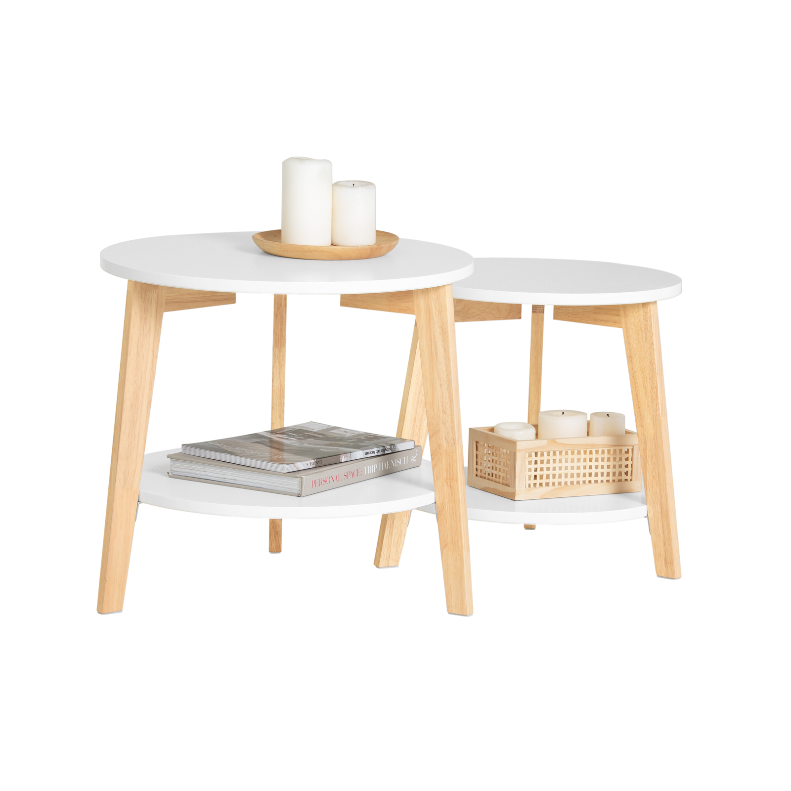 SoBuy Set of 2 Side Tables with Storage, Living Room Tables Nesting Tables FBT75-W