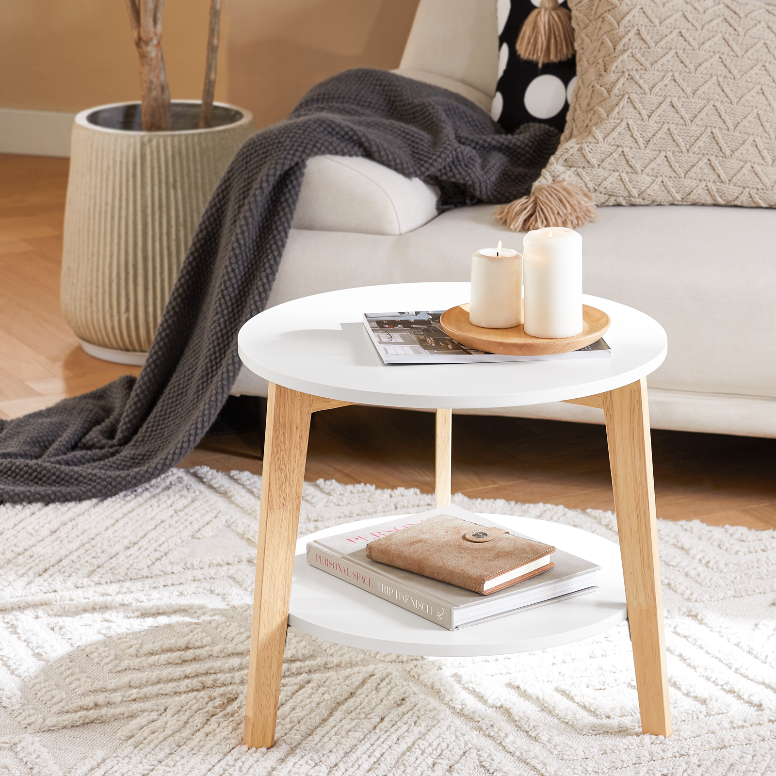 SoBuy Set of 2 Side Tables with Storage, Living Room Tables Nesting Tables FBT75-W
