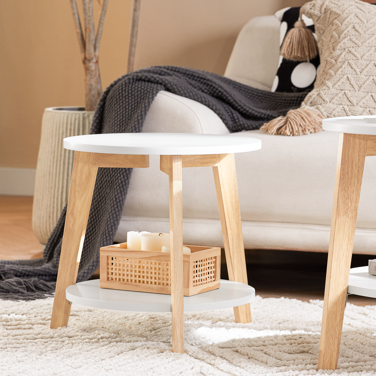 SoBuy Set of 2 Side Tables with Storage, Living Room Tables Nesting Tables FBT75-W