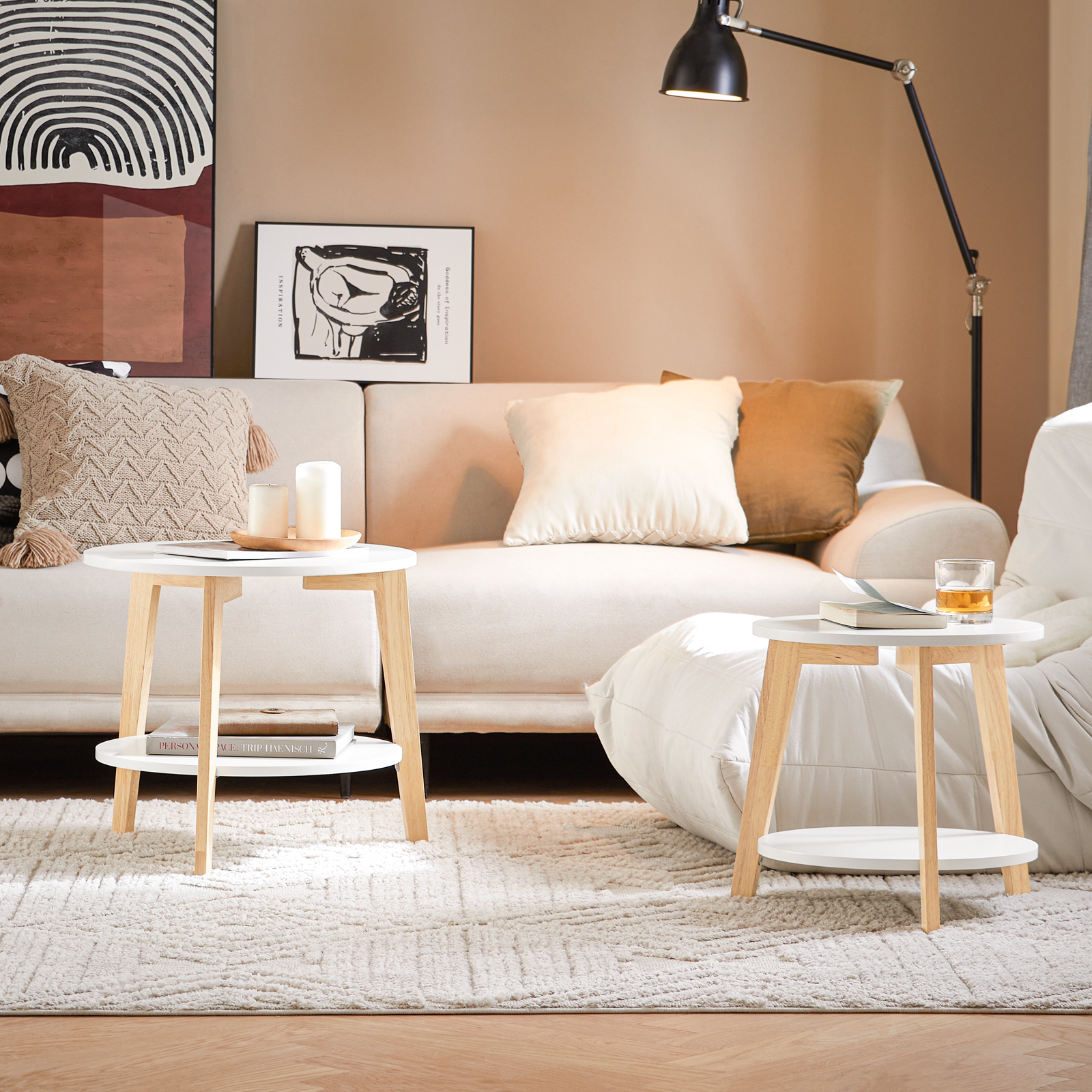 SoBuy Set of 2 Side Tables with Storage, Living Room Tables Nesting Tables FBT75-W