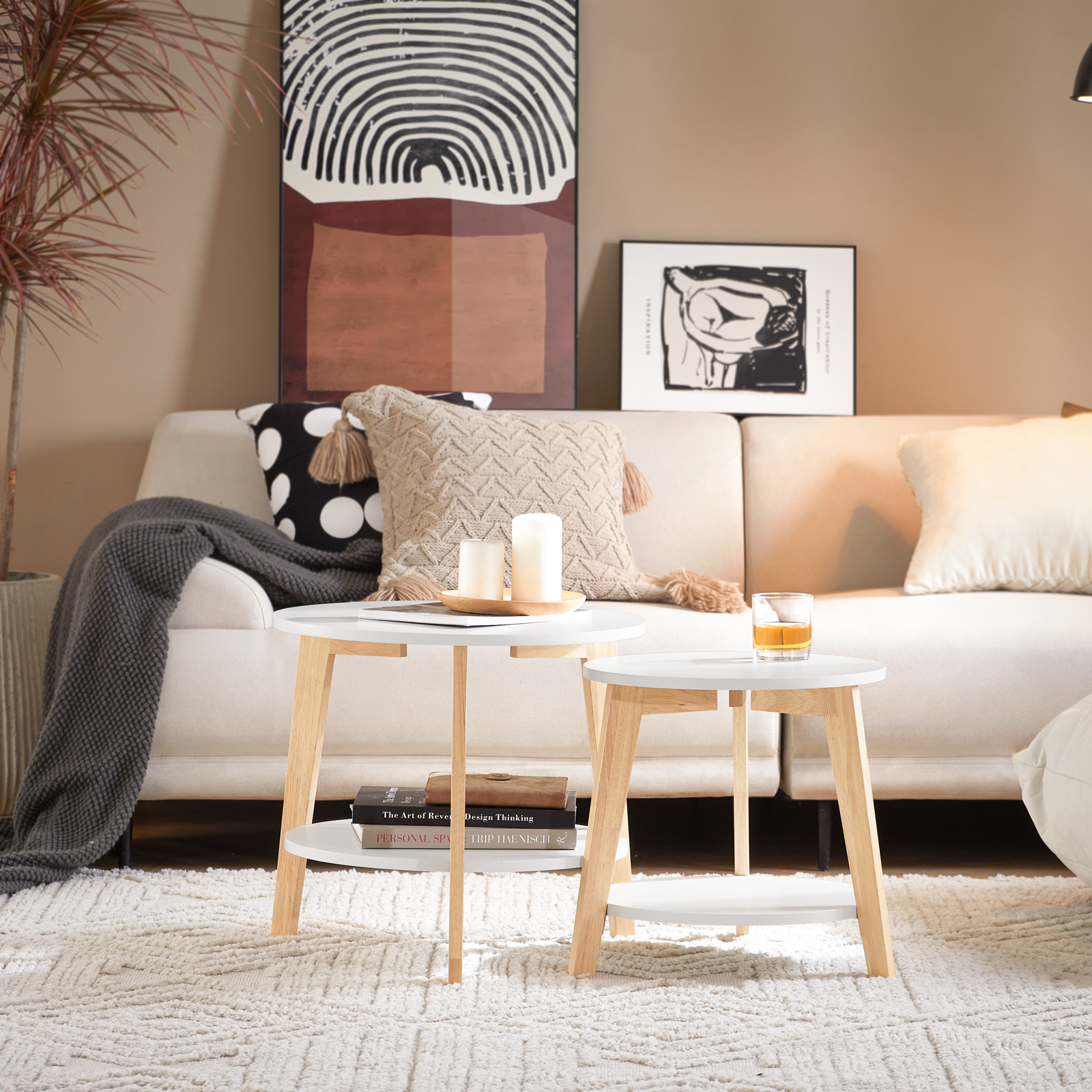 SoBuy Set of 2 Side Tables with Storage, Living Room Tables Nesting Tables FBT75-W