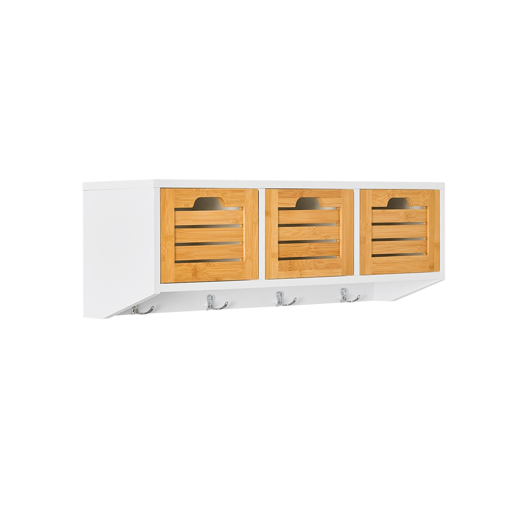 SoBuy FHK19-WN, Wall Coat Rack Wall Shelf Wall Storage Cabinet Unit with 3 Drawers 4 Hooks
