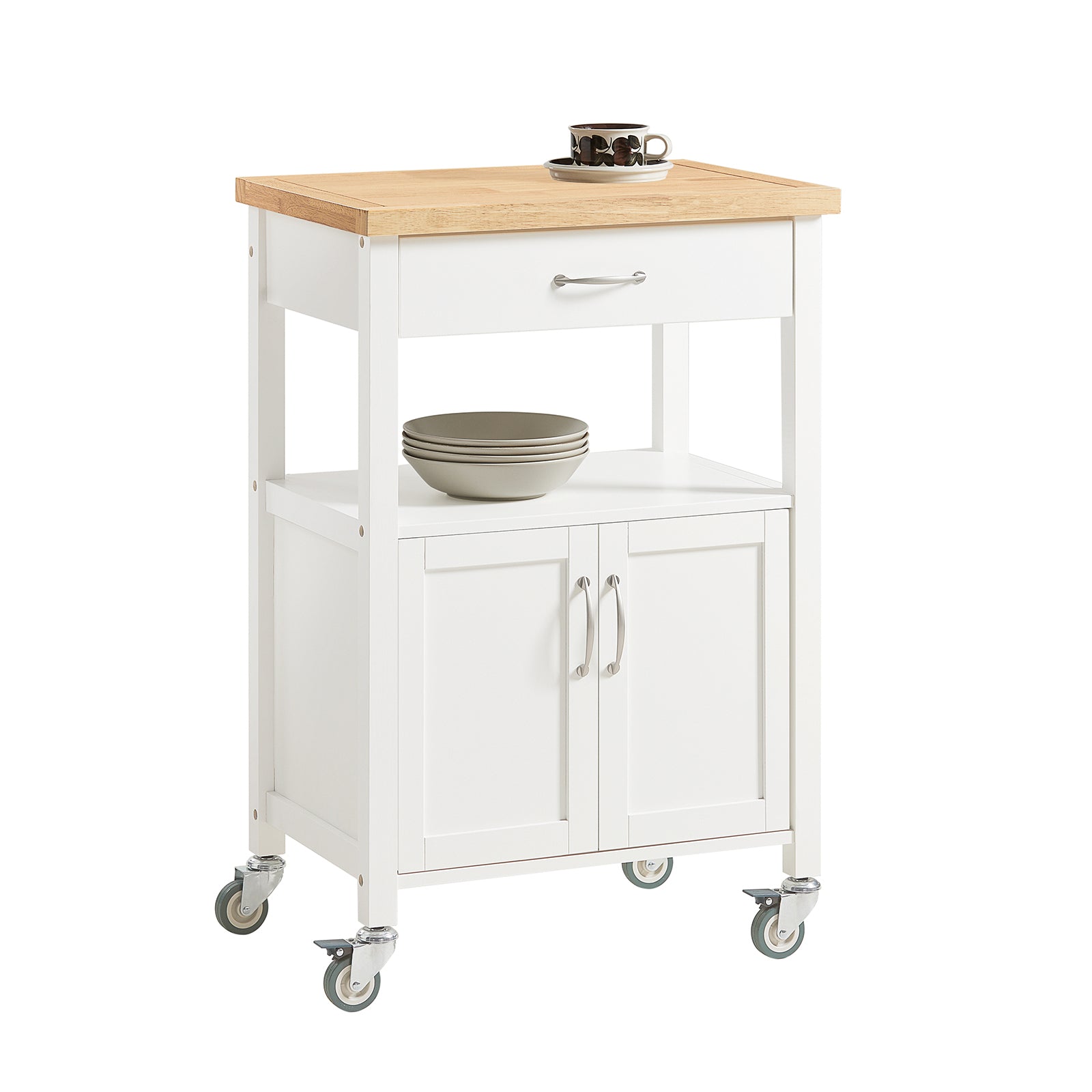 SoBuy Kitchen Trolley Cart Storage Trolley Serving Trolley Kitchen Cabinet with Rubber Wood Worktop FKW22-WN