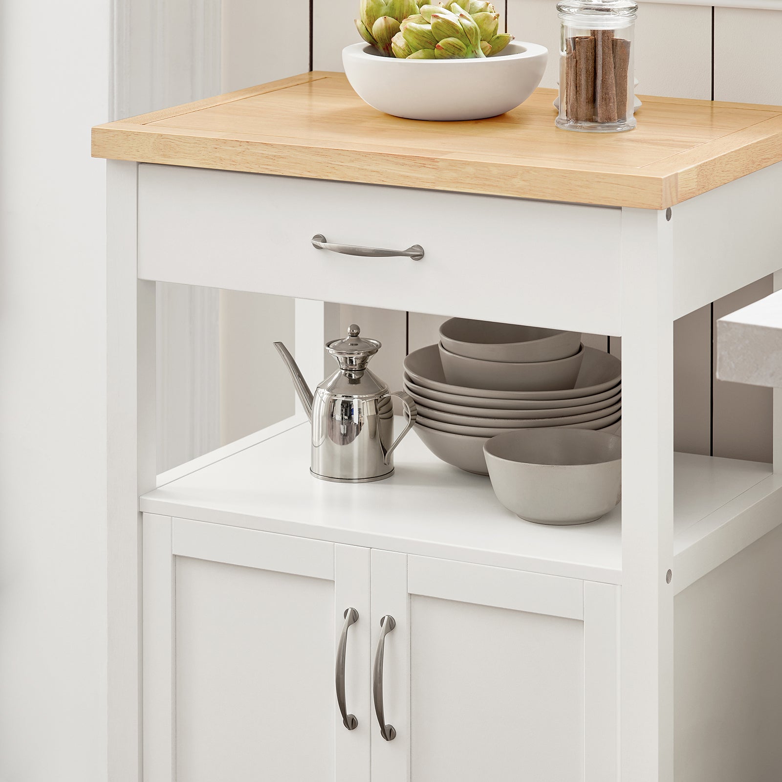 SoBuy Kitchen Trolley Cart Storage Trolley Serving Trolley Kitchen Cabinet with Rubber Wood Worktop FKW22-WN