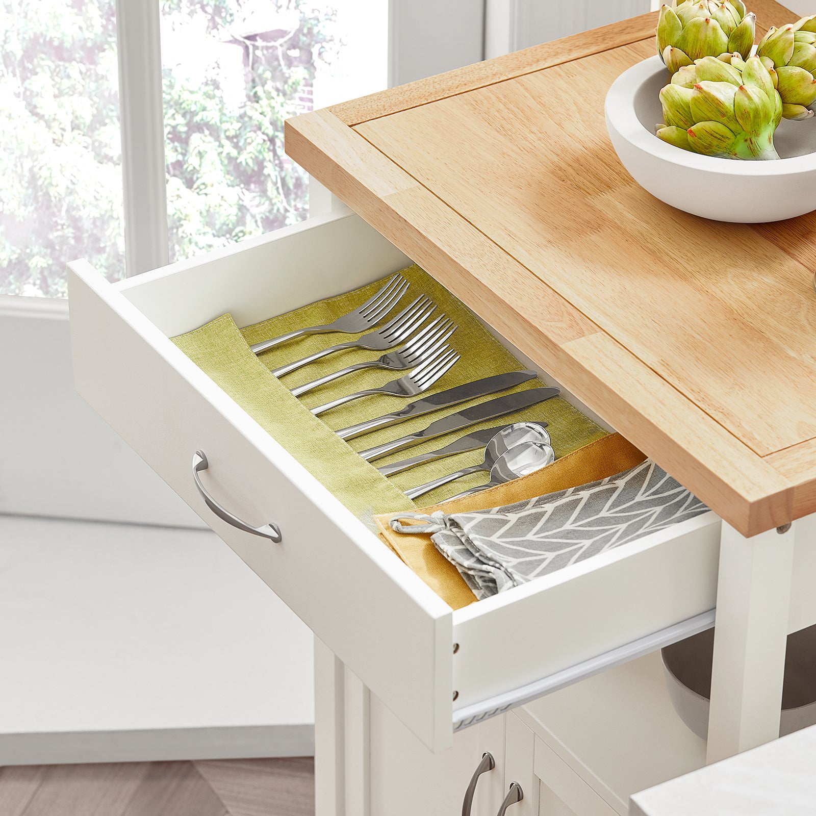 SoBuy Kitchen Trolley Cart Storage Trolley Serving Trolley Kitchen Cabinet with Rubber Wood Worktop FKW22-WN