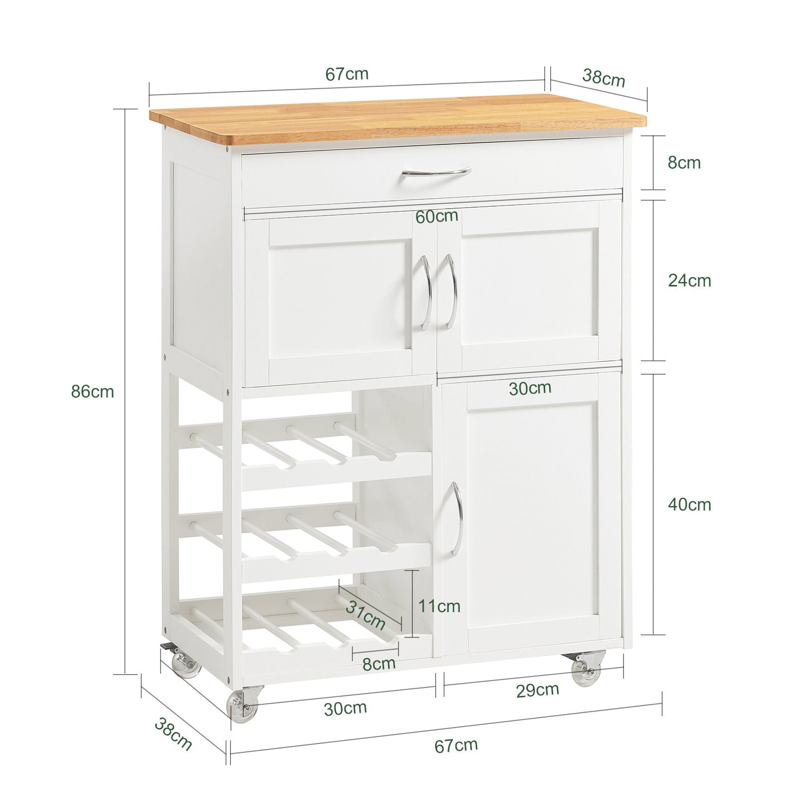 SoBuy FKW45-WN,Kitchen Storage Serving Trolley Cart with Rubber Wood Worktop,Kitchen Storage Cabinet