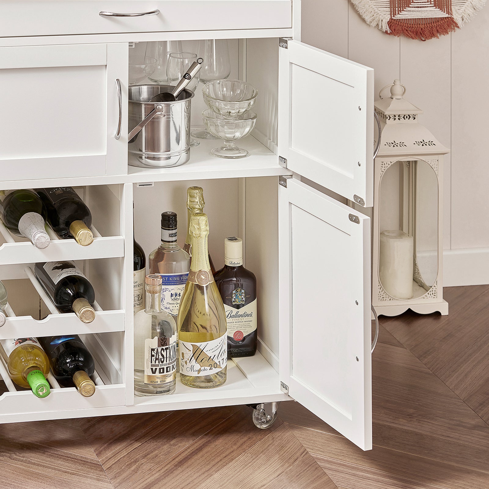 SoBuy FKW45-WN,Kitchen Storage Serving Trolley Cart with Rubber Wood Worktop,Kitchen Storage Cabinet