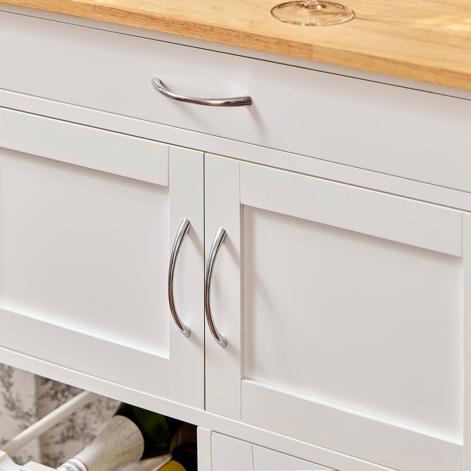 SoBuy FKW45-WN,Kitchen Storage Serving Trolley Cart with Rubber Wood Worktop,Kitchen Storage Cabinet