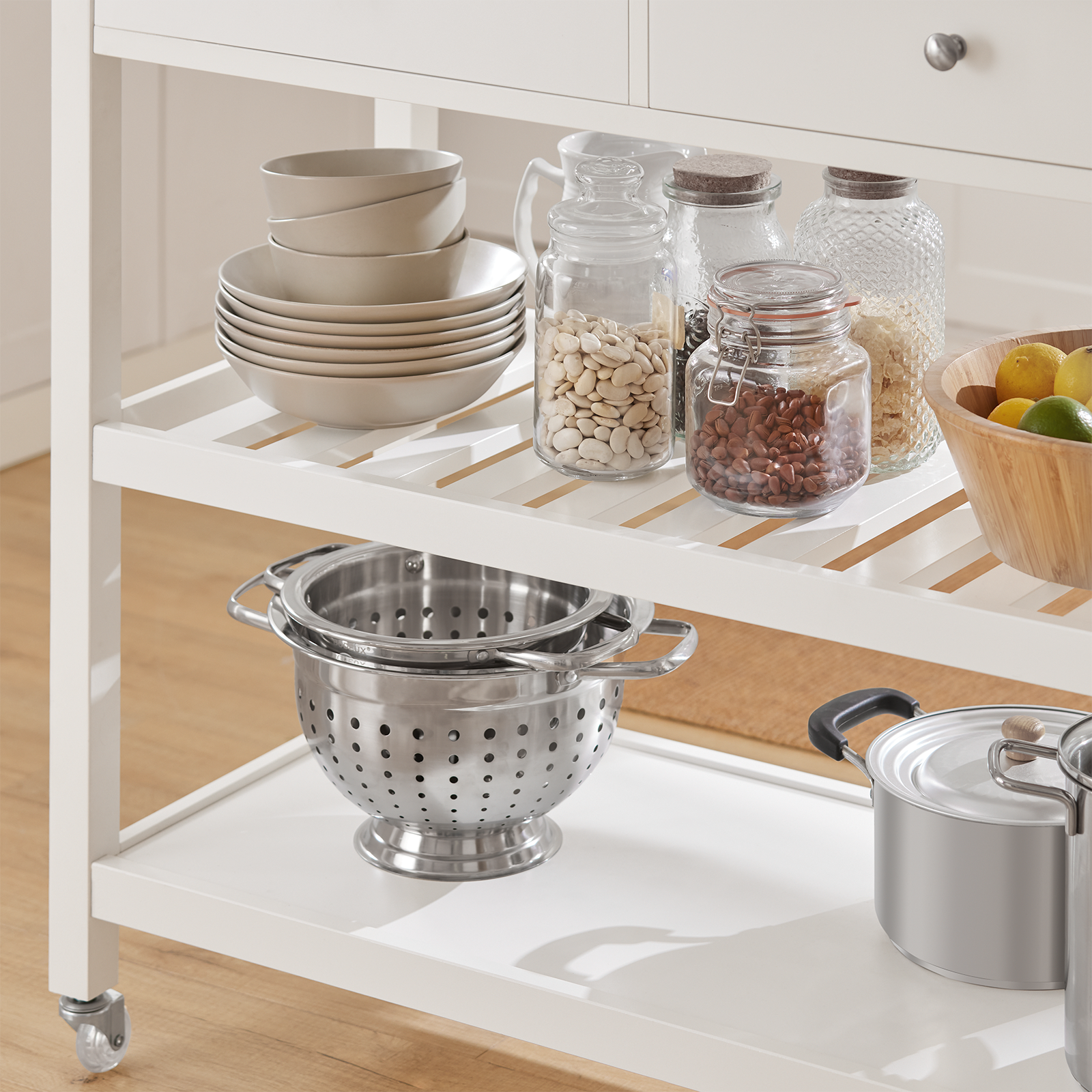 SoBuy FKW47-W, White Kitchen Storage Serving Trolley Cart with Stainless Steel Worktop, W100 x D45 x H92cm
