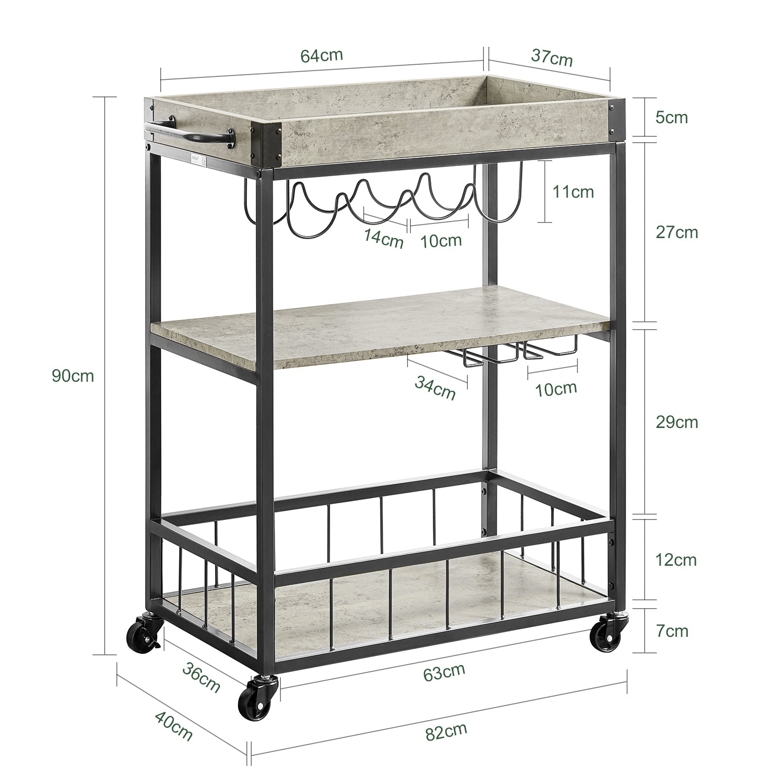 SoBuy Modern Design 3 Tiers Kitchen Trolley Serving Trolley with Wine Rack Metal & MDF,FKW56-HG