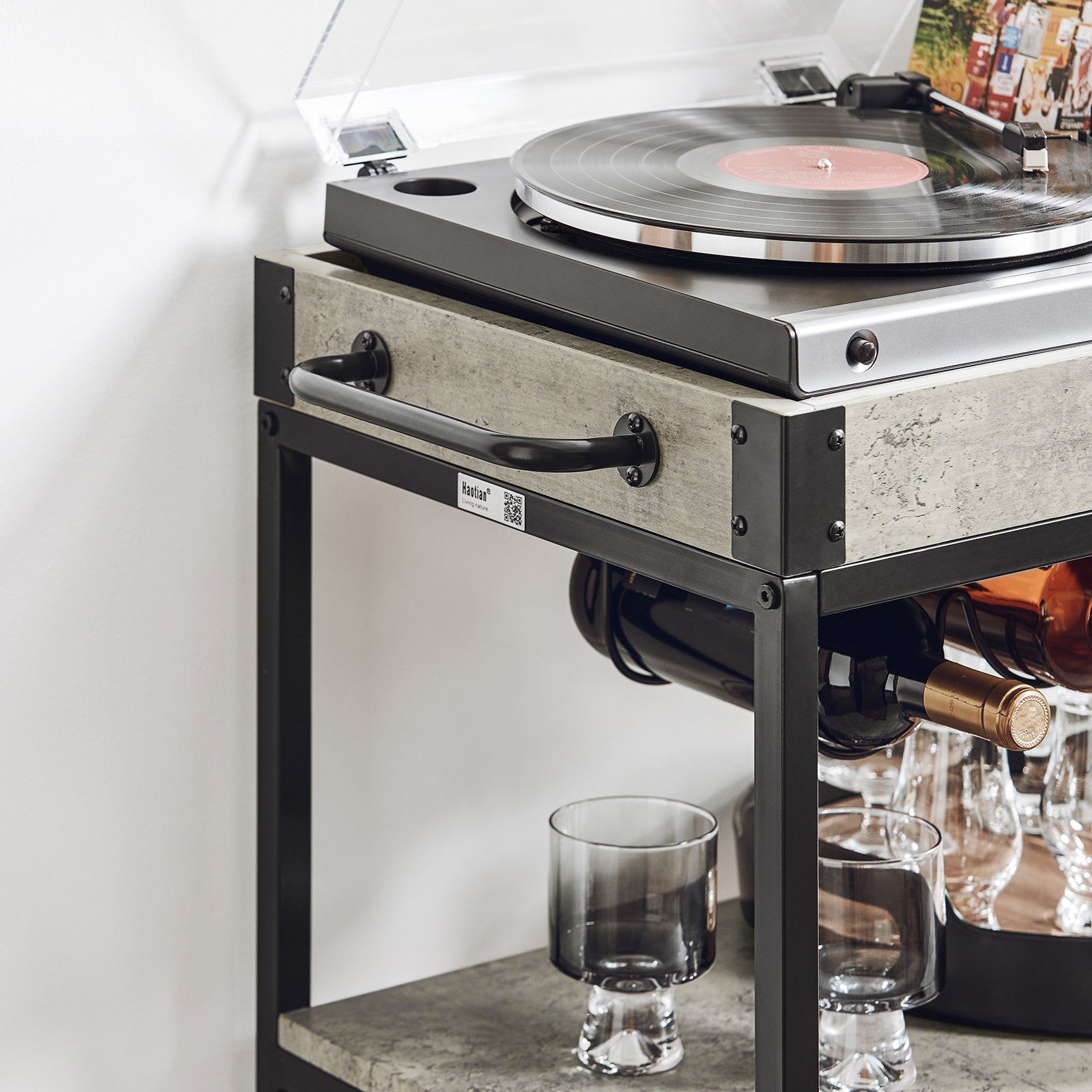 SoBuy Modern Design 3 Tiers Kitchen Trolley Serving Trolley with Wine Rack Metal & MDF,FKW56-HG