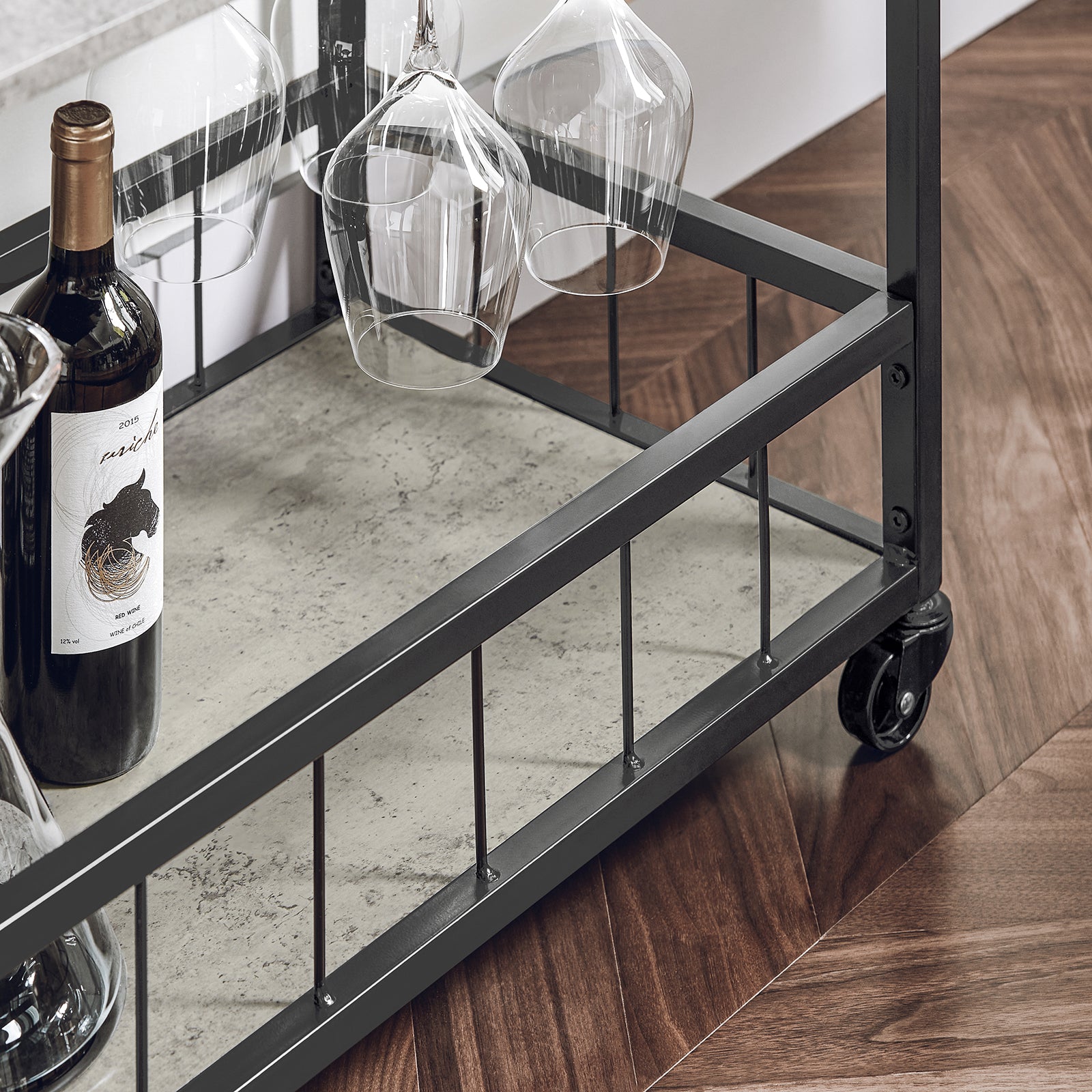 SoBuy Modern Design 3 Tiers Kitchen Trolley Serving Trolley with Wine Rack Metal & MDF,FKW56-HG