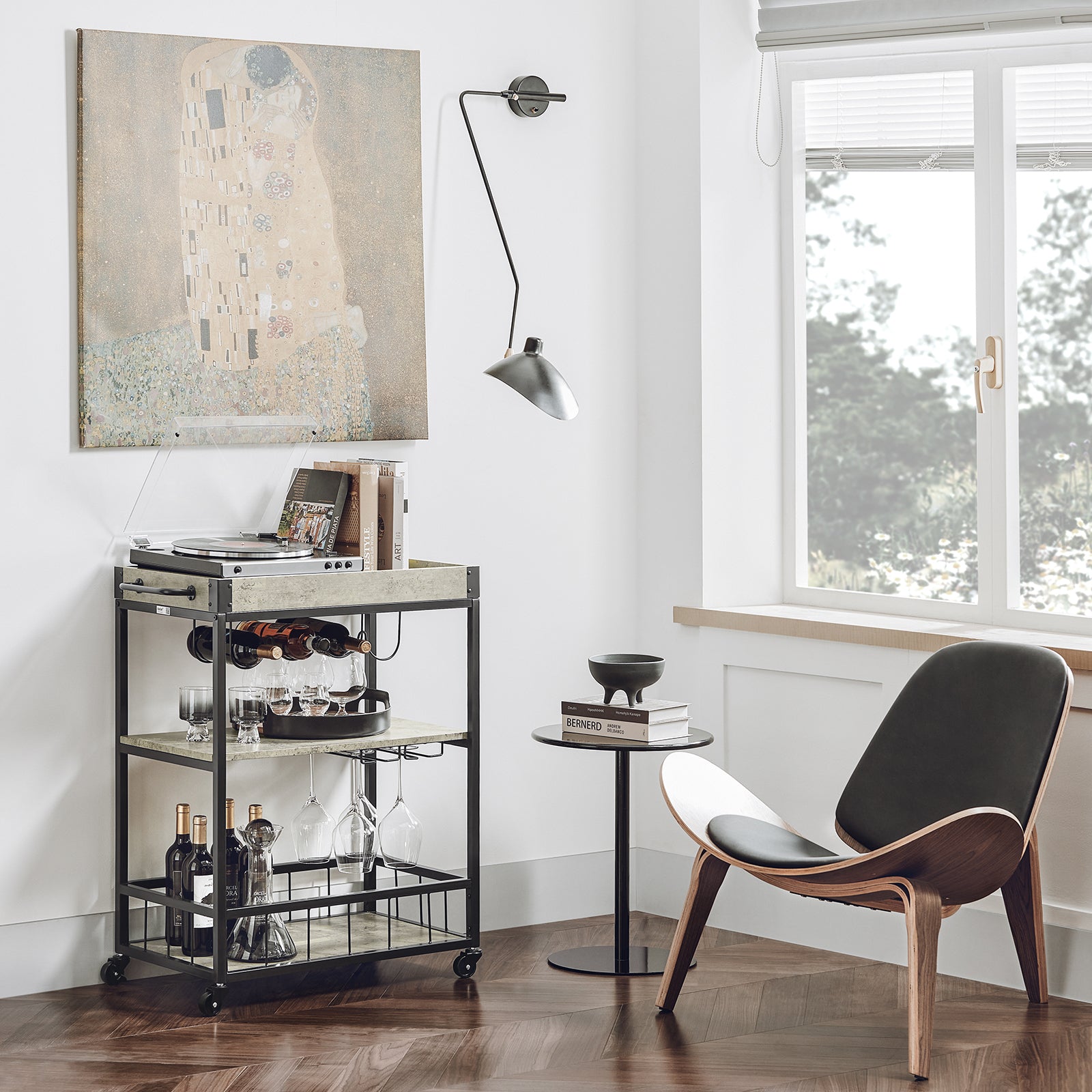 SoBuy Modern Design 3 Tiers Kitchen Trolley Serving Trolley with Wine Rack Metal & MDF,FKW56-HG