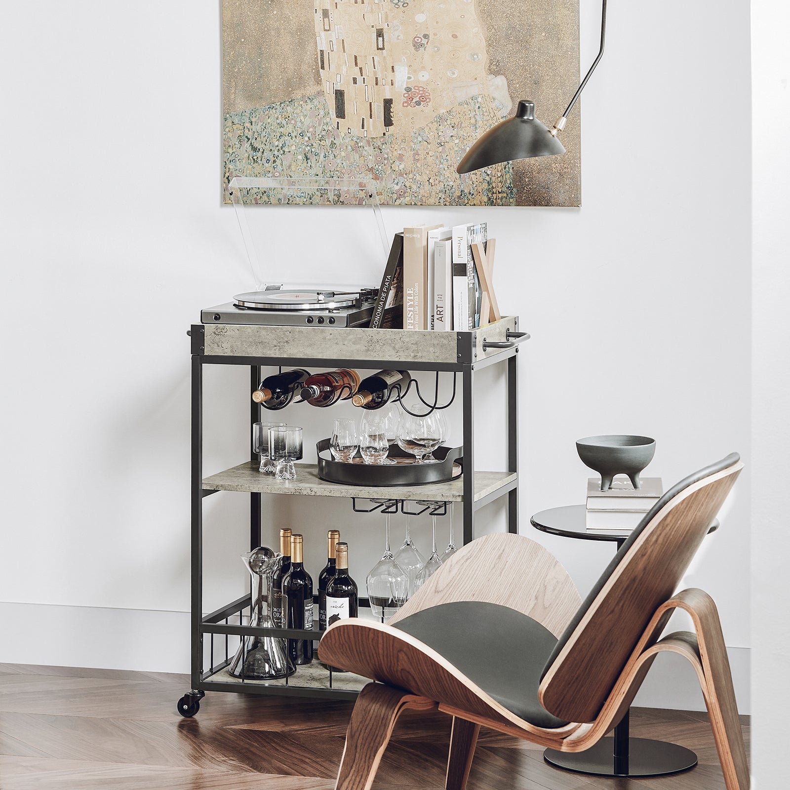 SoBuy Modern Design 3 Tiers Kitchen Trolley Serving Trolley with Wine Rack Metal & MDF,FKW56-HG