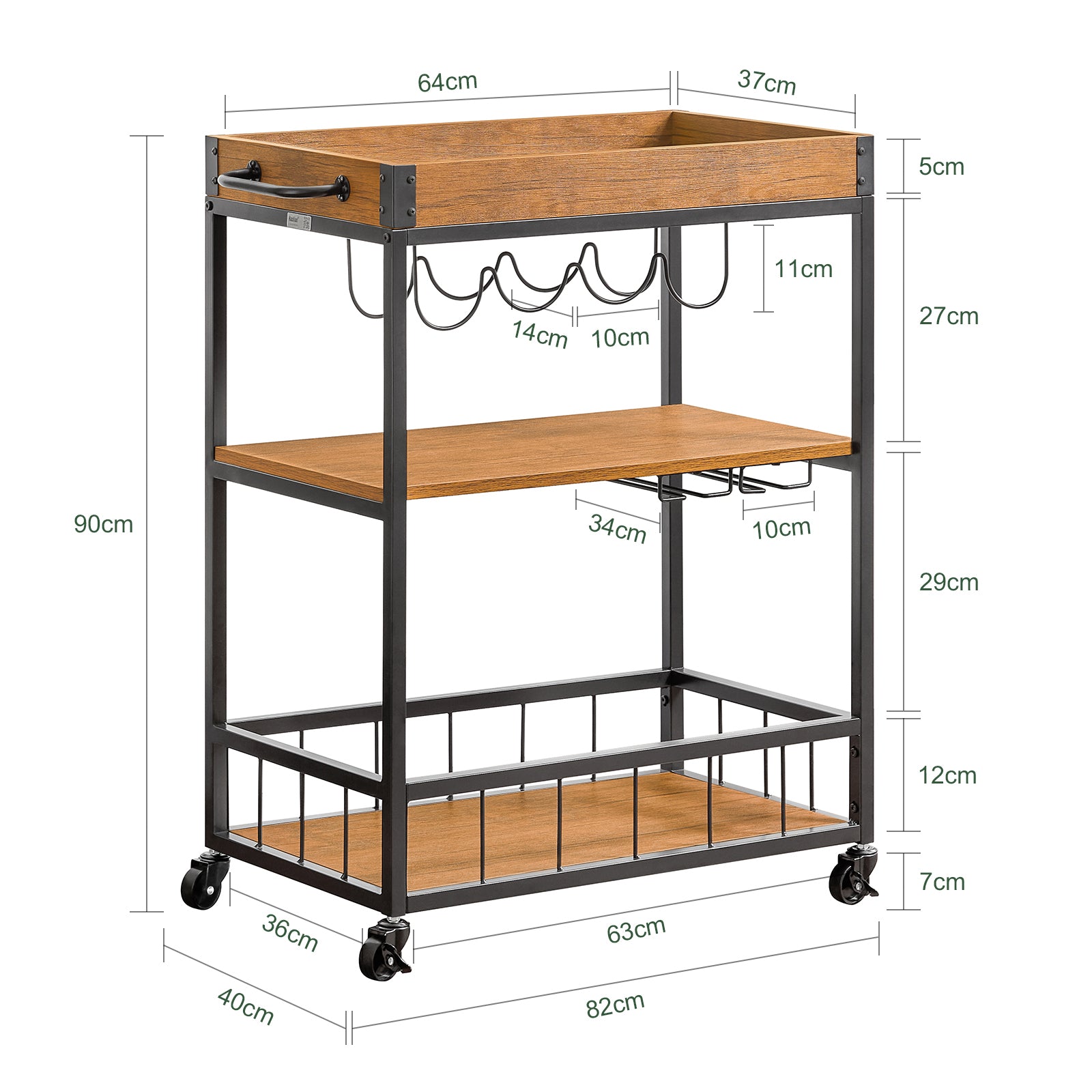 SoBuy Industrial Vintage Wood Metal 3 Tiers Kitchen Serving Trolley FKW56-N