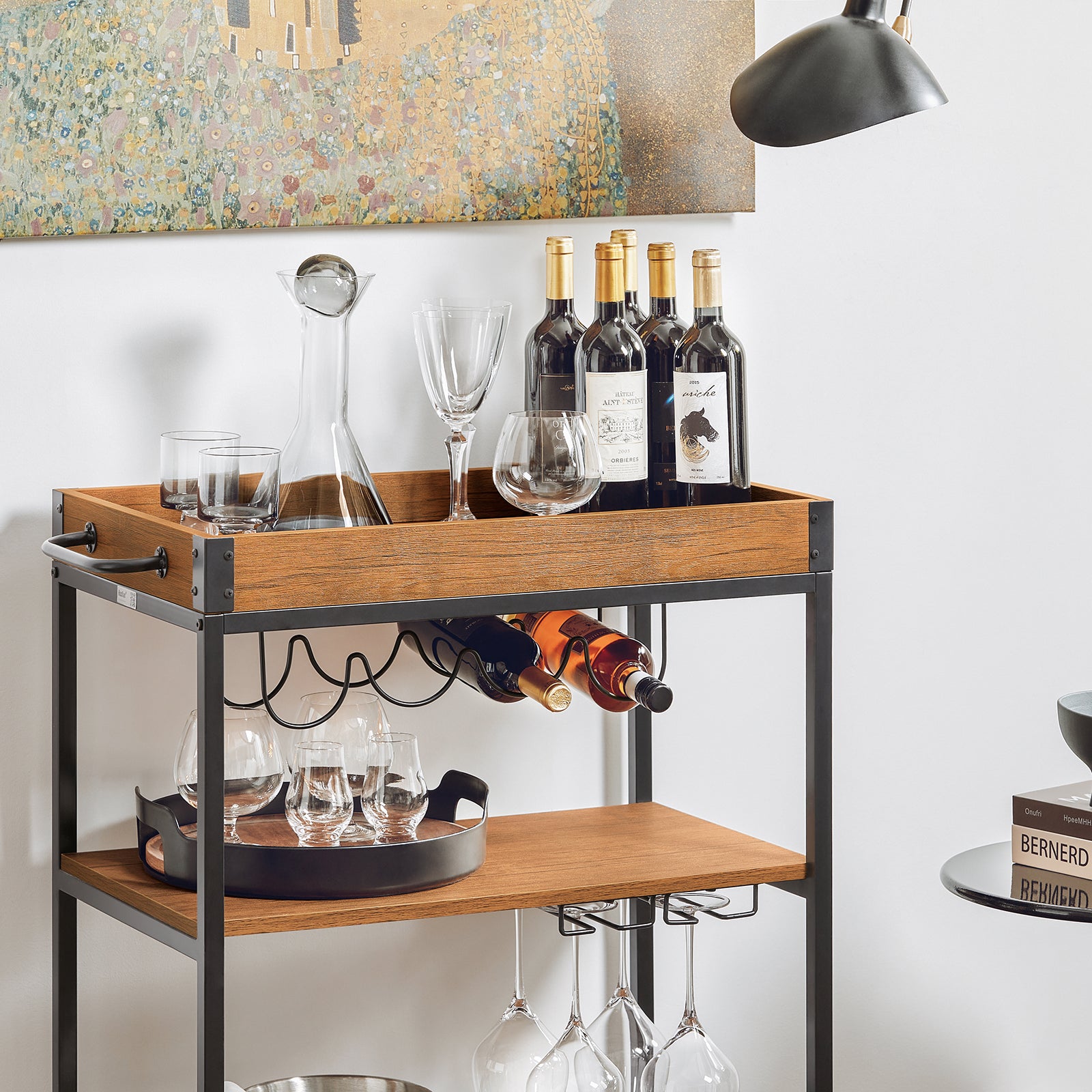 SoBuy Industrial Vintage Wood Metal 3 Tiers Kitchen Serving Trolley FKW56-N