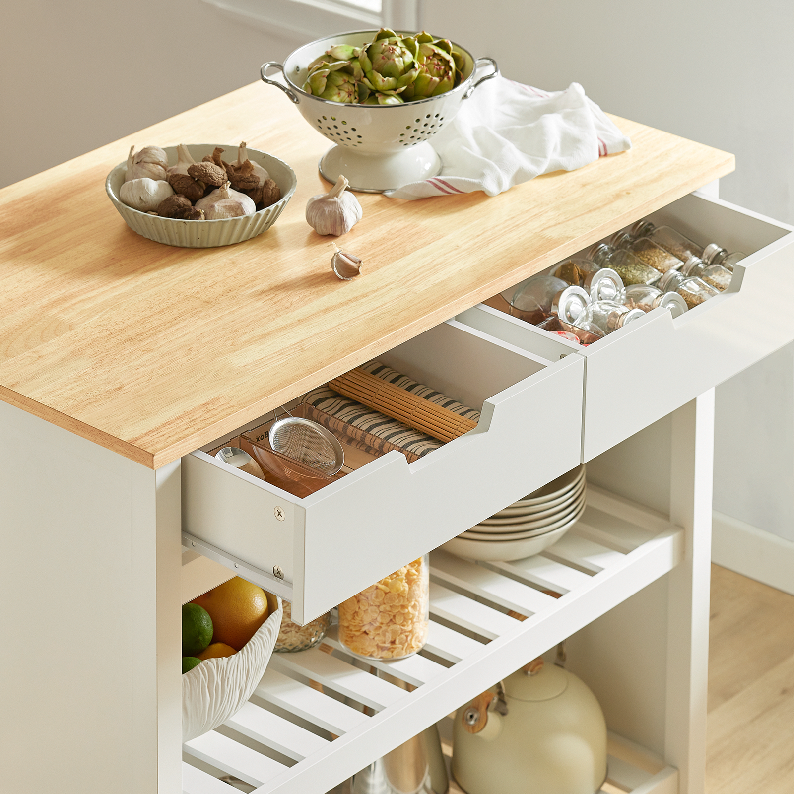 SoBuy Kitchen Storage Serving Trolley Kitchen Cabinet FKW74-WN