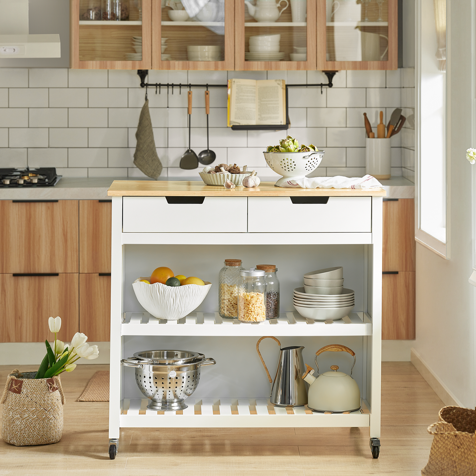 SoBuy Kitchen Storage Serving Trolley Kitchen Cabinet FKW74-WN