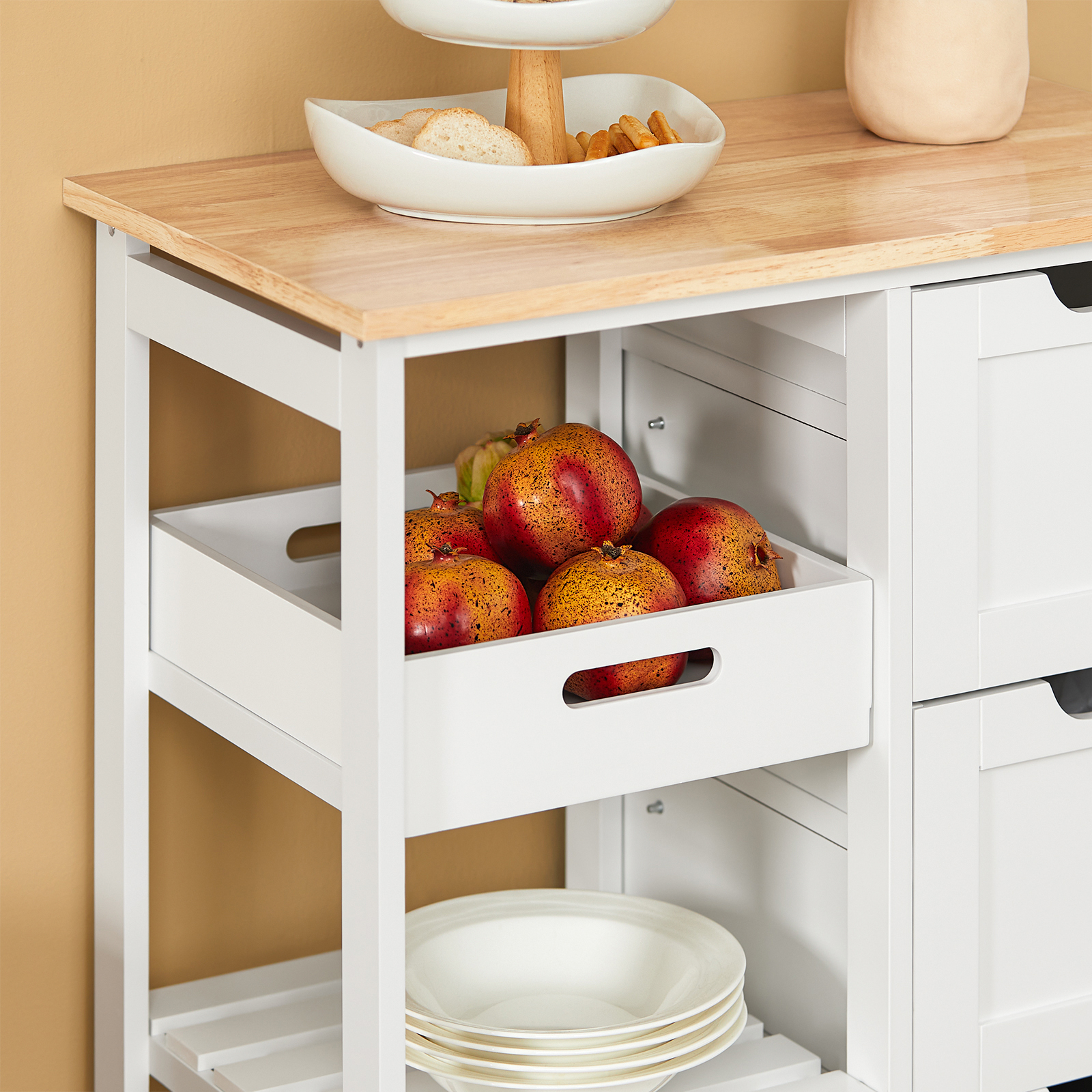 SoBuy FKW79-W,Kitchen Serving Cart with 3 Drawers and Removable Tray,Kitchen Storage Trolley,White