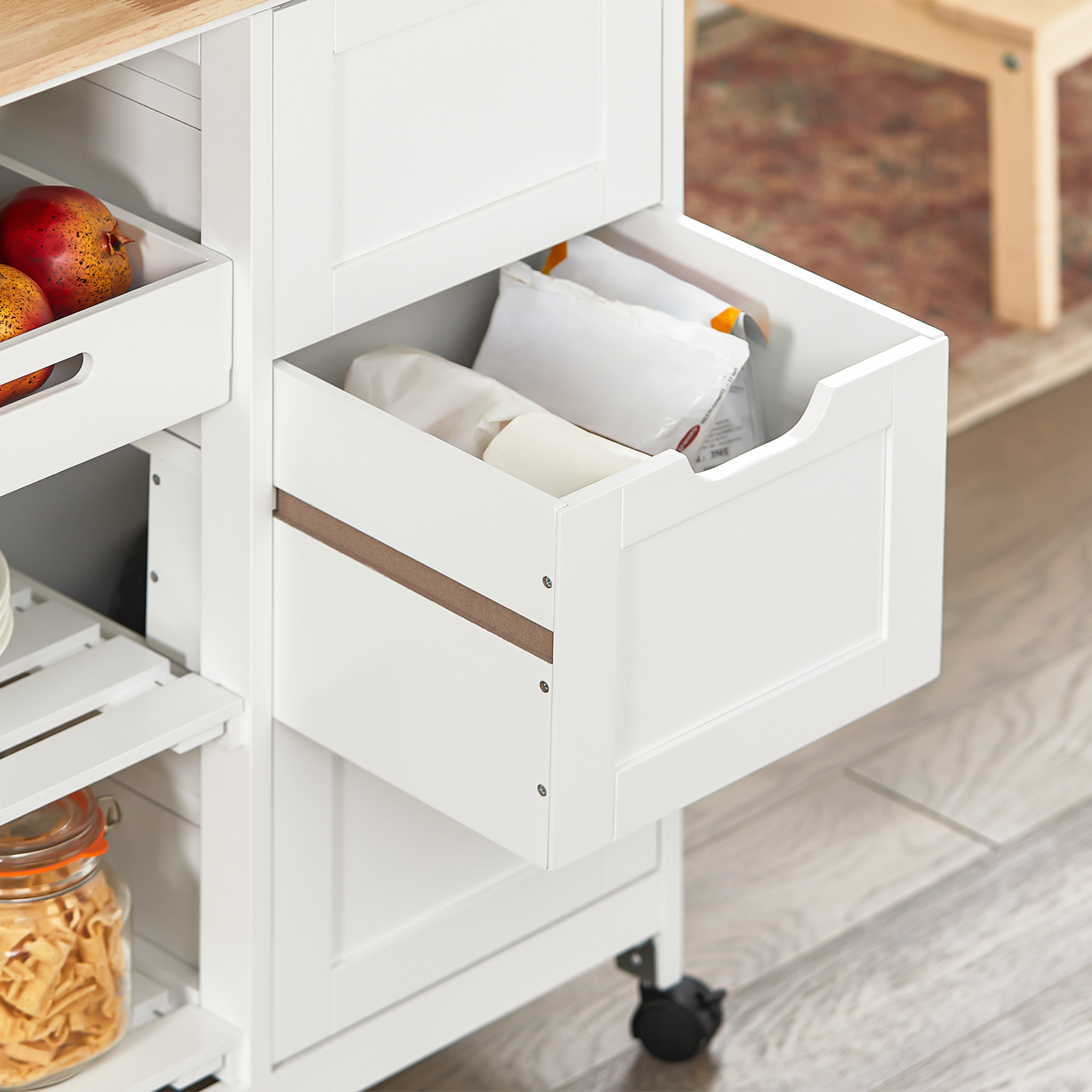 SoBuy FKW79-W,Kitchen Serving Cart with 3 Drawers and Removable Tray,Kitchen Storage Trolley,White