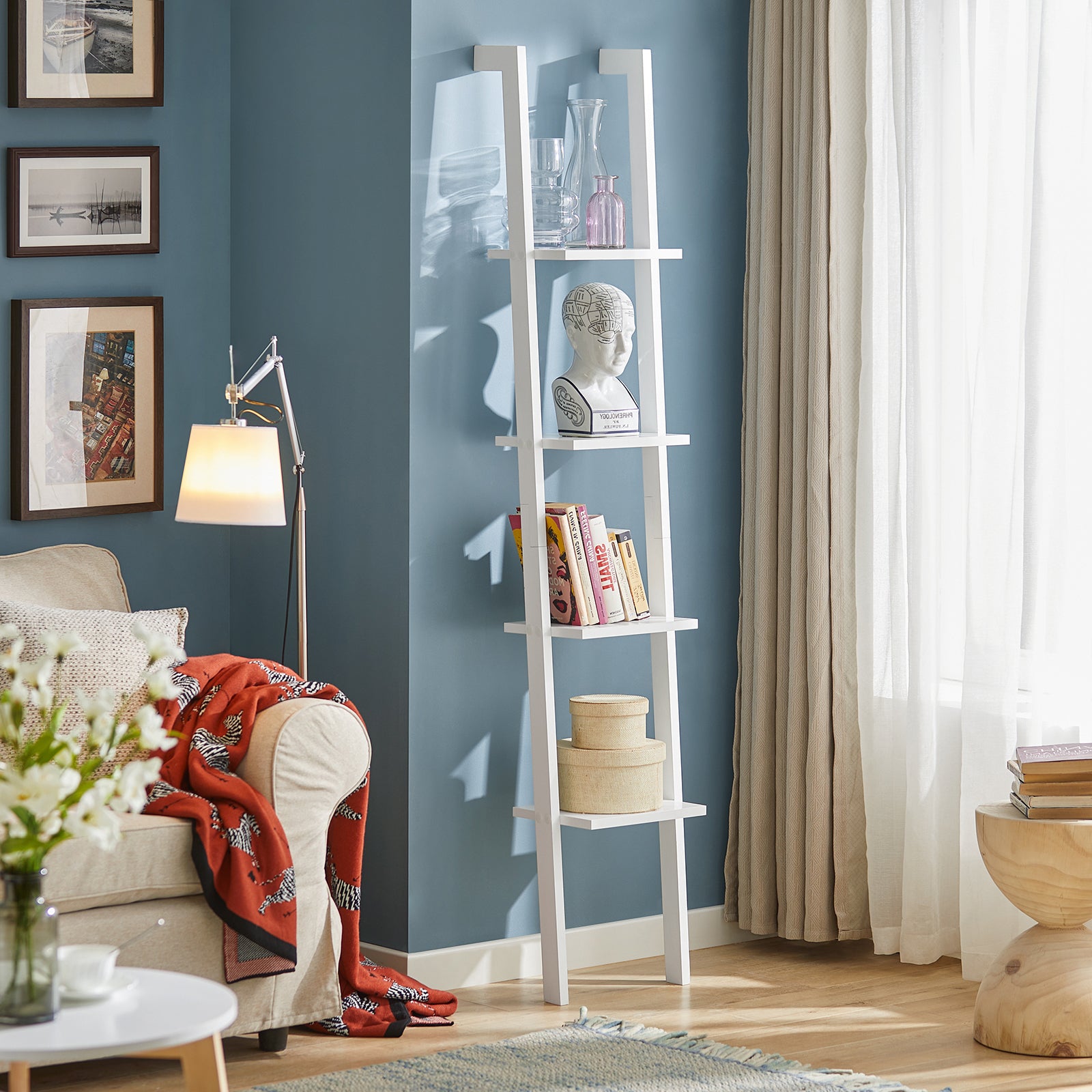 SoBuy Modern 4 Tiers Display Storage Wood Wall Shelf, FRG15-W