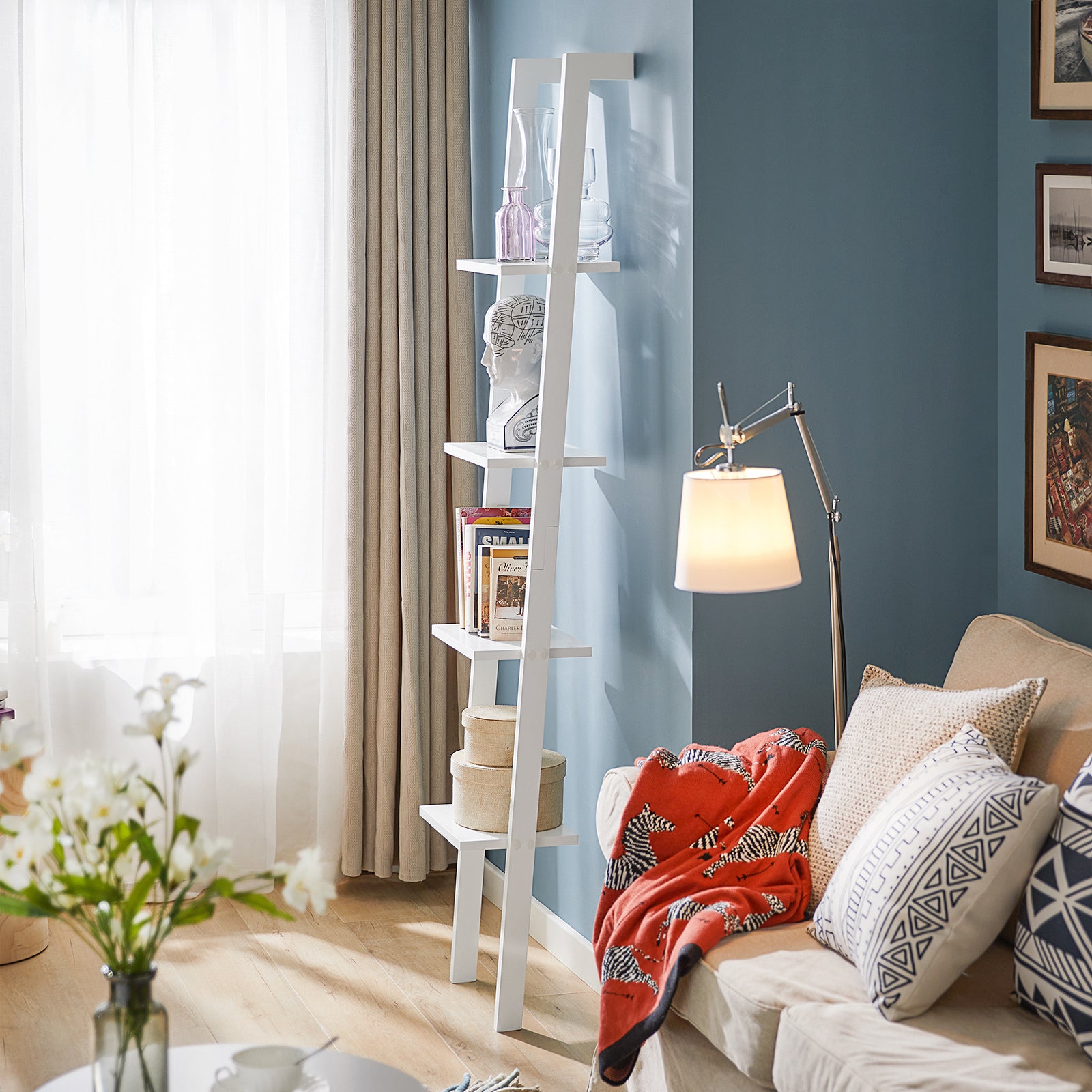 SoBuy Modern 4 Tiers Display Storage Wood Wall Shelf, FRG15-W