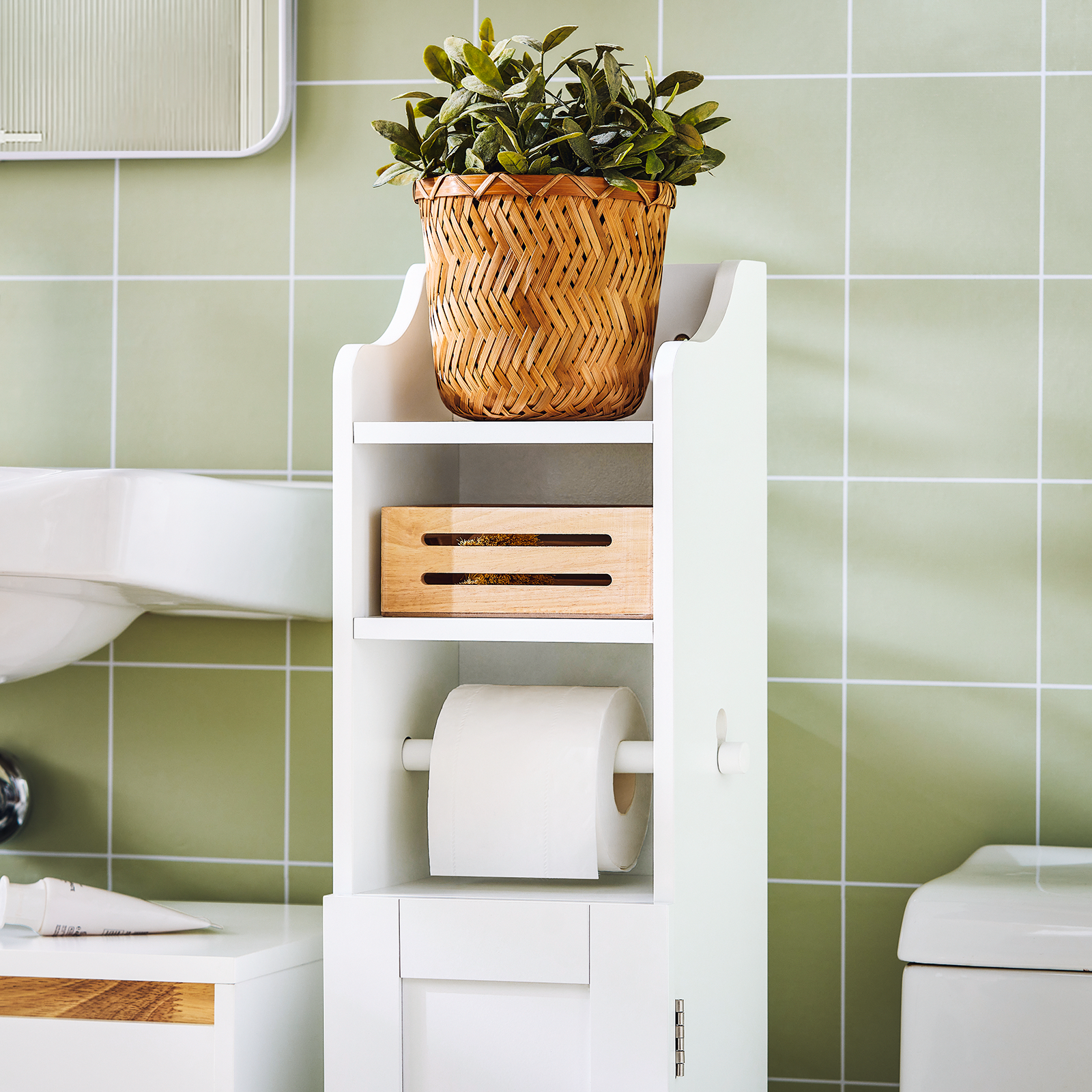 SoBuy Bathroom Toilet Paper Floor Standing Storage Cabinet FRG177-W