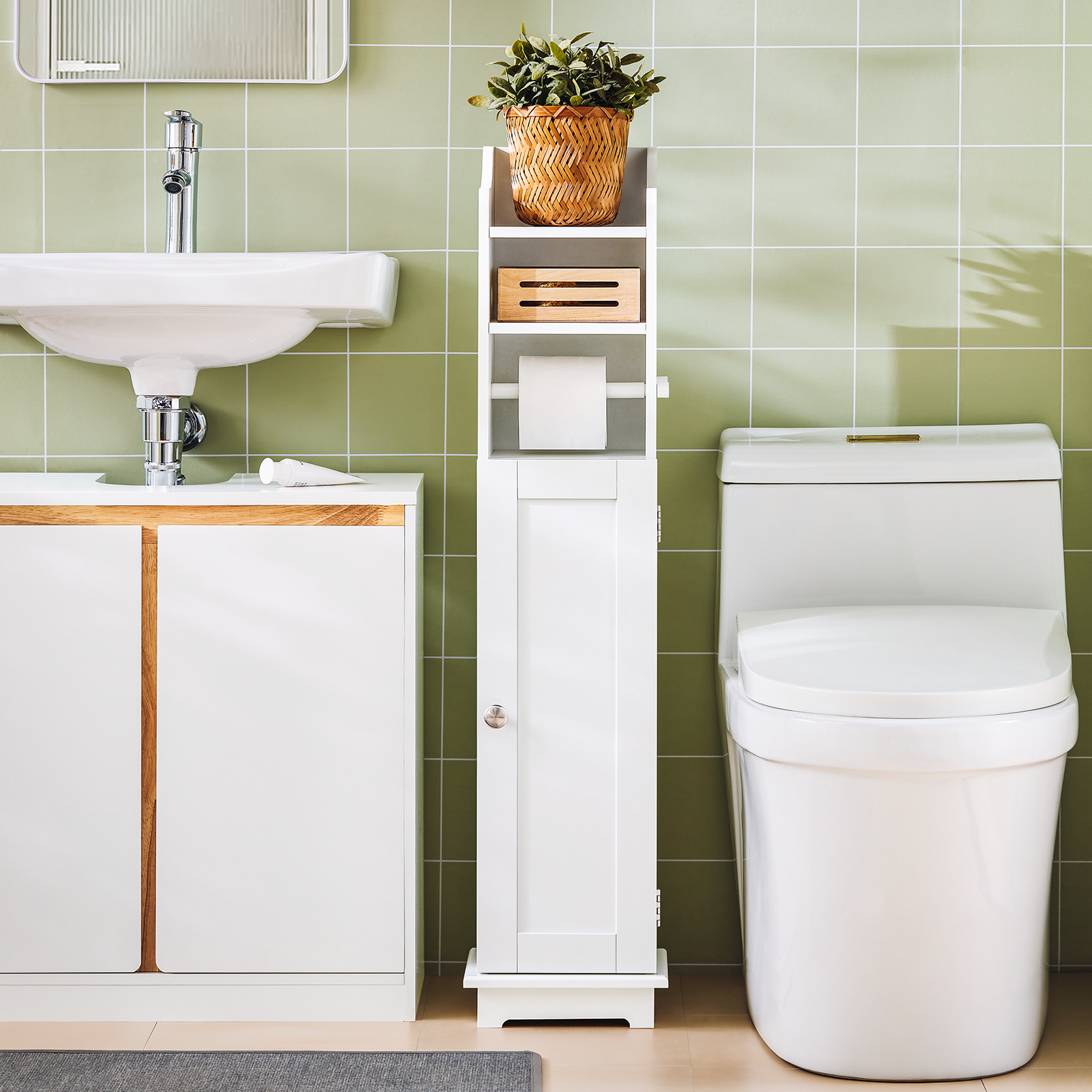 SoBuy Bathroom Toilet Paper Floor Standing Storage Cabinet FRG177-W