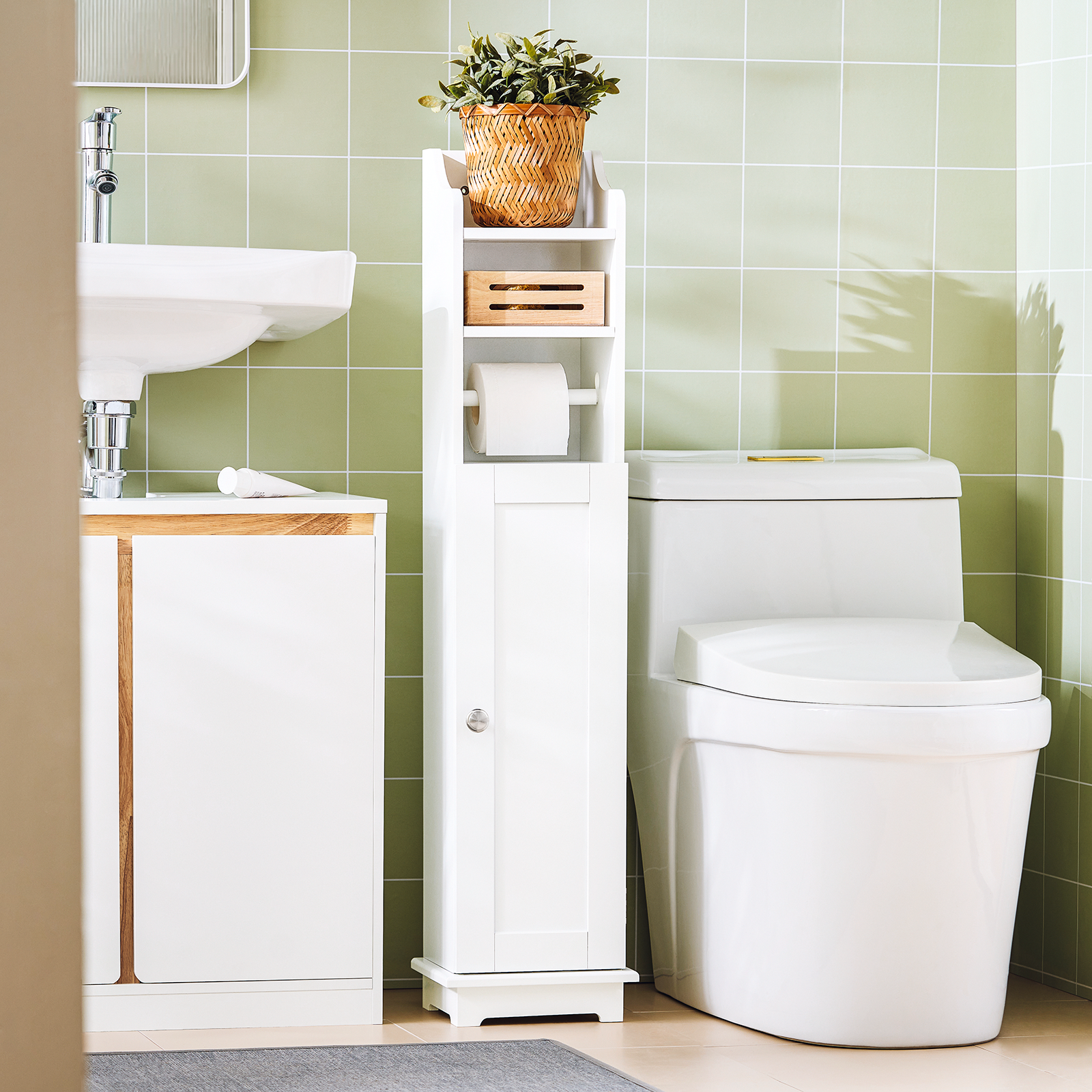 SoBuy Bathroom Toilet Paper Floor Standing Storage Cabinet FRG177-W