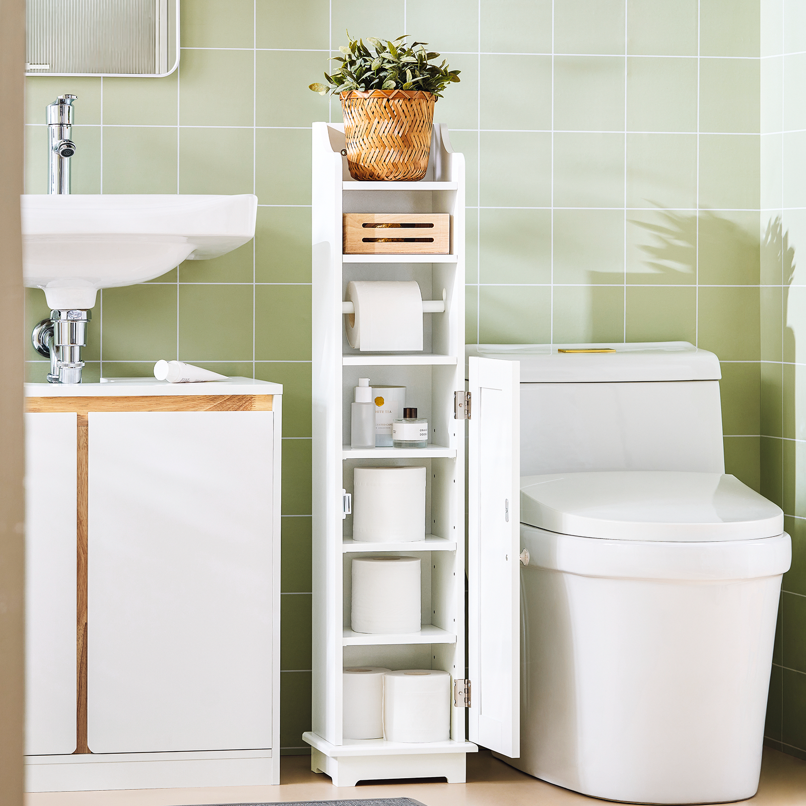 SoBuy Bathroom Toilet Paper Floor Standing Storage Cabinet FRG177-W